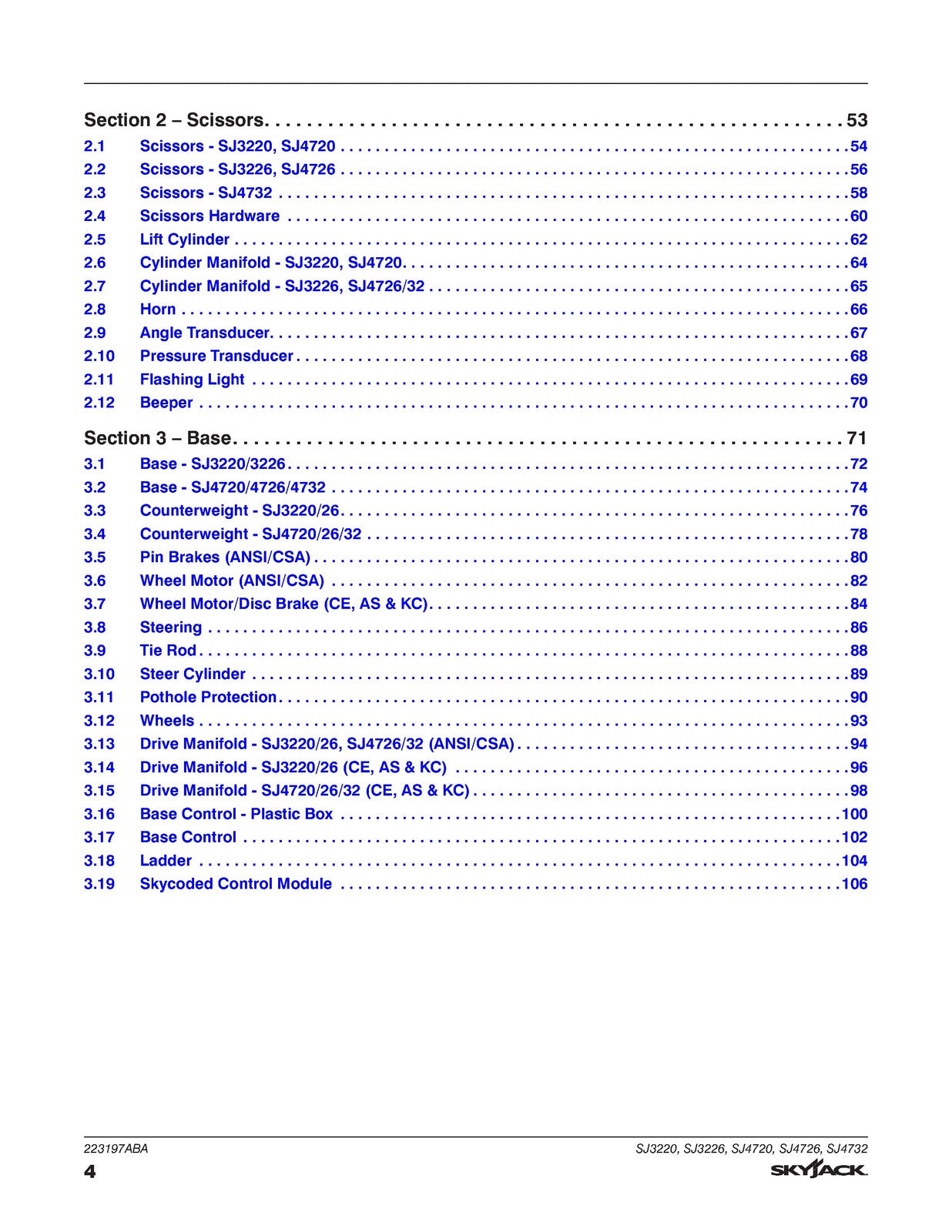 SKYJACK SJ3220 SJ3226 SJ4720 SJ4726 SJ4732 Scissor Lift Parts Manual 2020