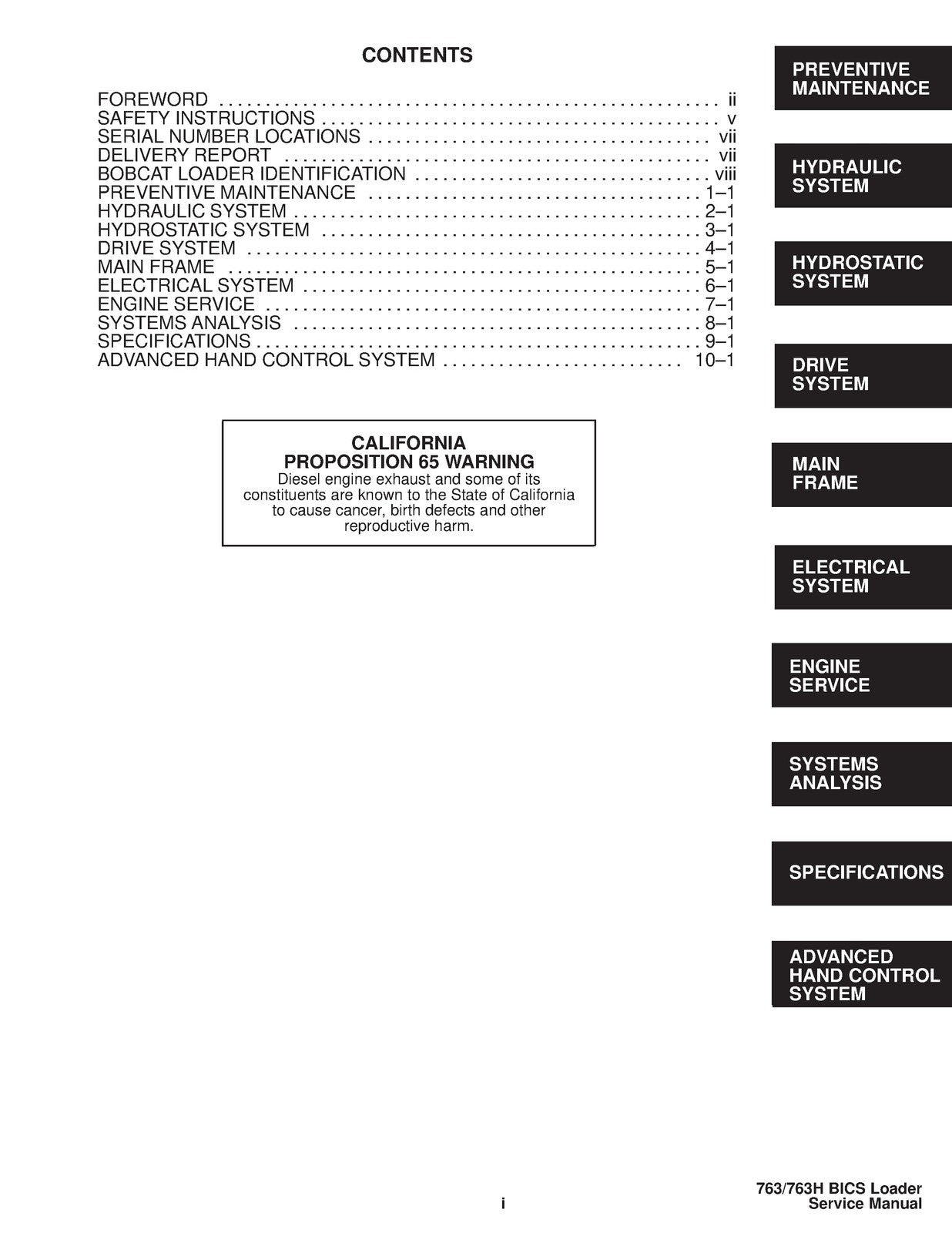 BOBCAT 763 High Flow Skid Steer Loader SERVICE MANUAL, BOUND, COVERS, FOLDOUTS