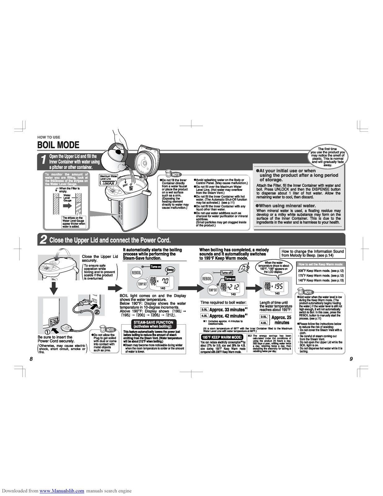 ZOJIRUSHI CD-WBC30 40 Micom Water Boiler Operating Instructions Manual - BOUND