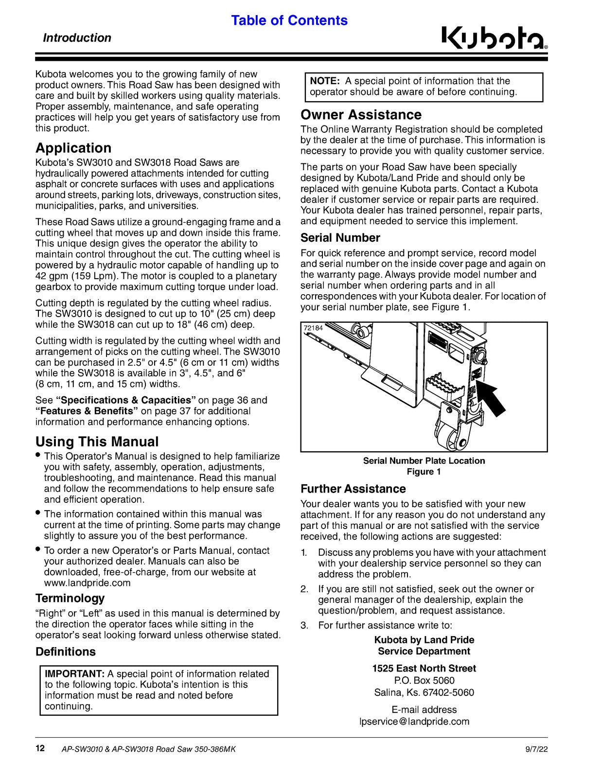LAND PRIDE SW30 Series Road Saw Operators Manual - WIRE BOUND - TOUGH COVERS