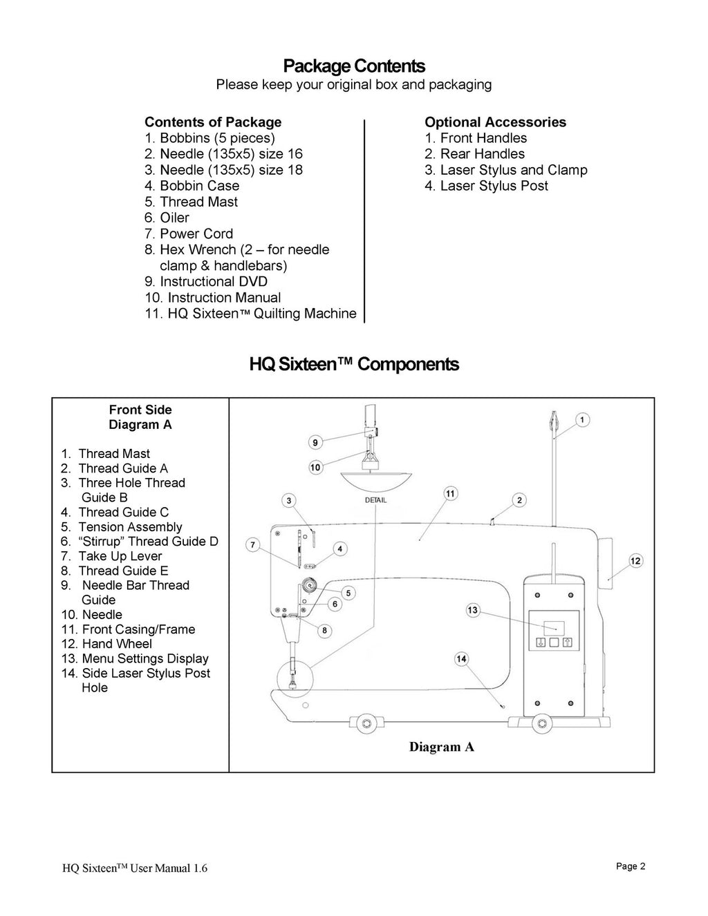 HANDI QUILTER HQ Sixteen User Manual - WIRE BOUND - TOUGH COVERS