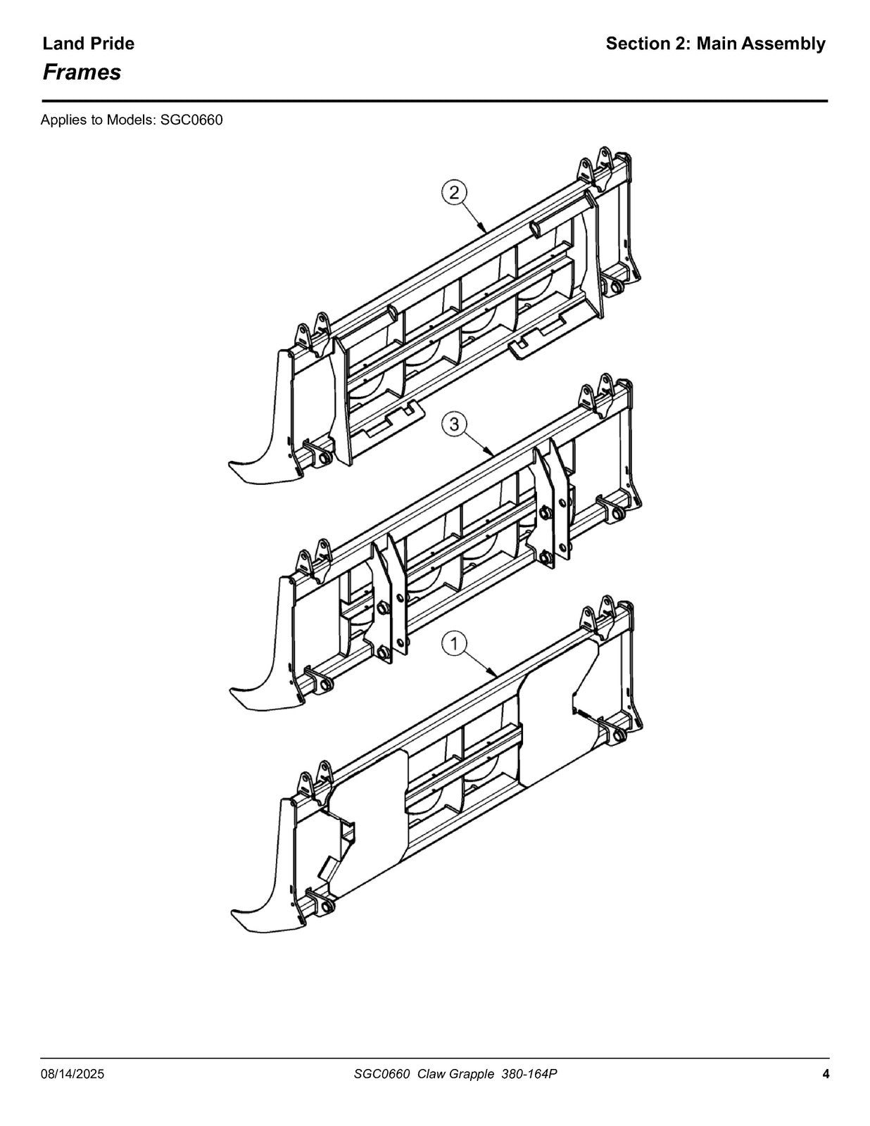 LAND PRIDE SGC06 Series Claw Grapples Parts Manual 2025 - WIRE BOUND - COVERS