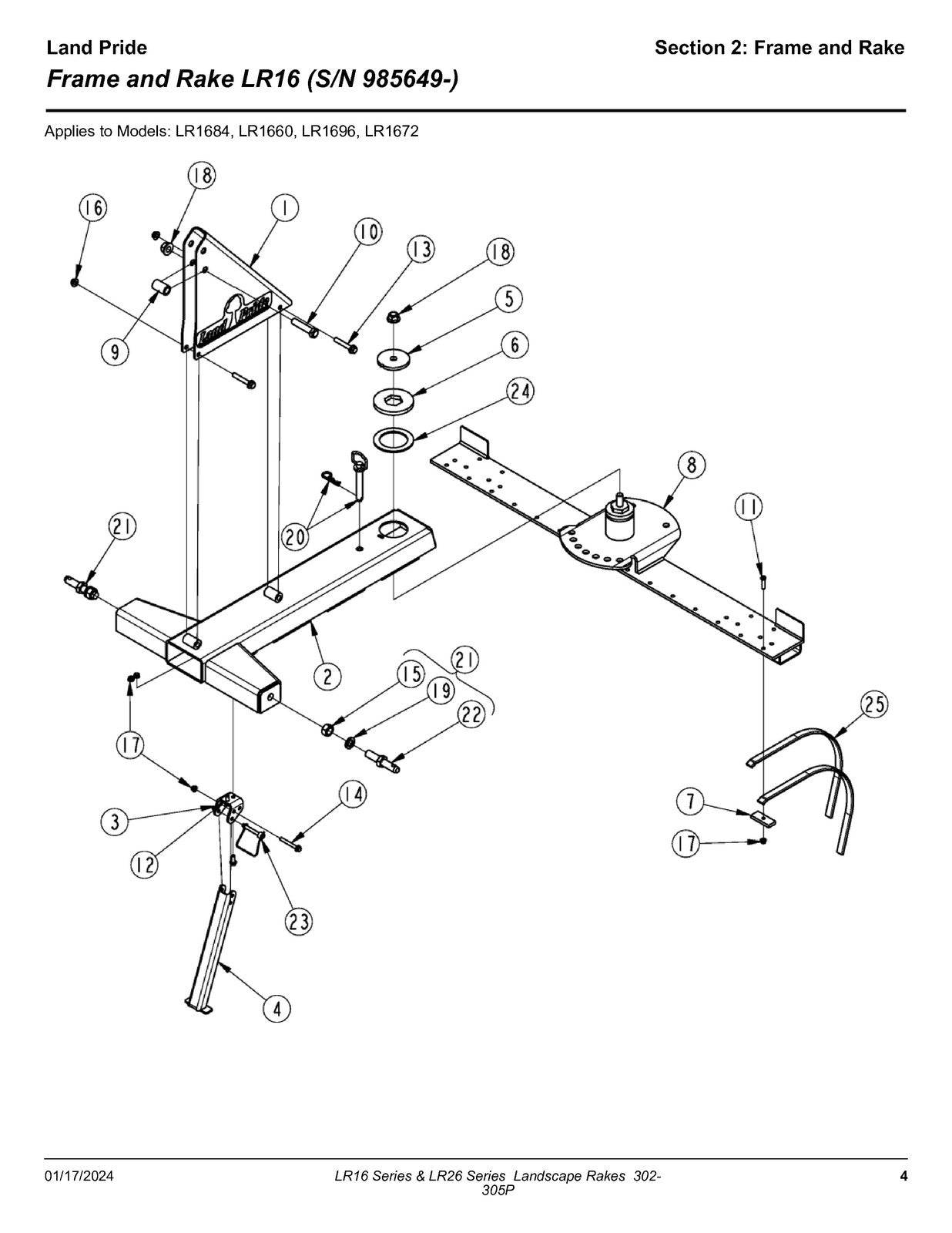 LAND PRIDE LR16 Series Landscape Rakes Parts Manual 2023 - WIRE BOUND - COVERS