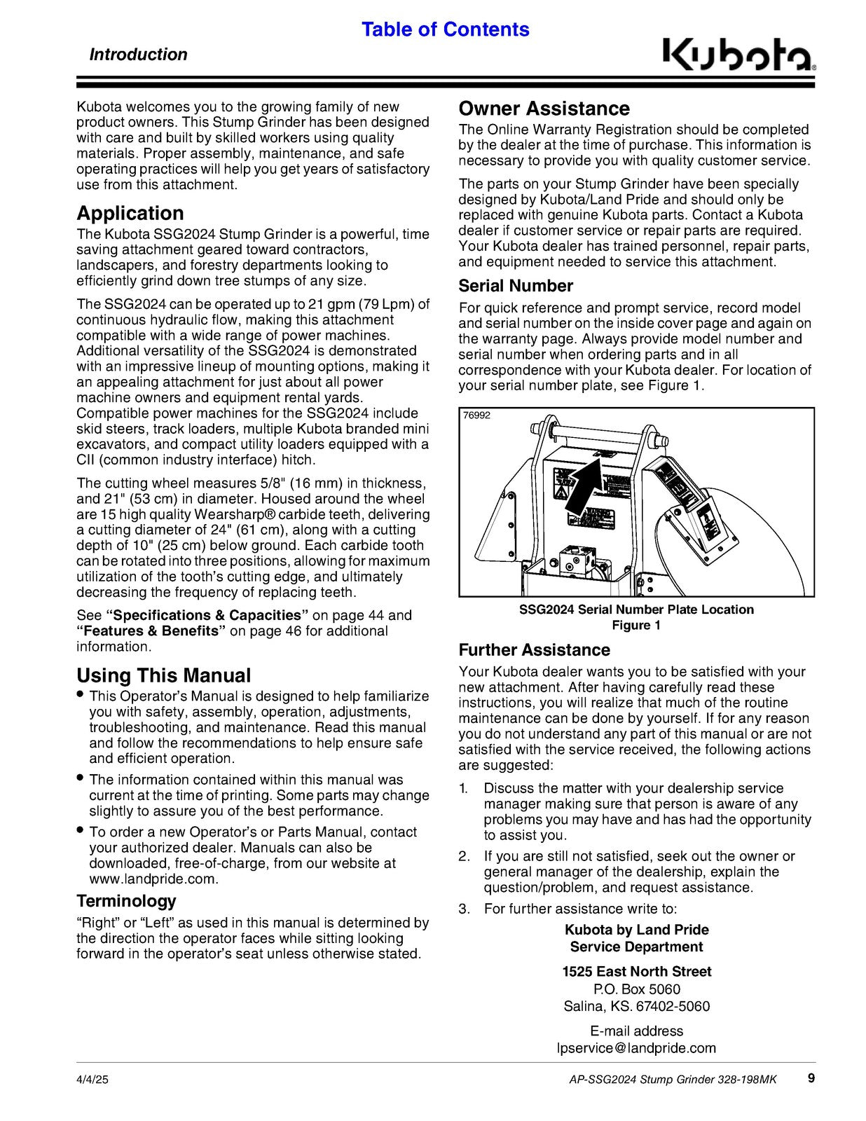 LAND PRIDE SSG20 Series Stump Grinder Operators Manual - WIRE BOUND - COVERS