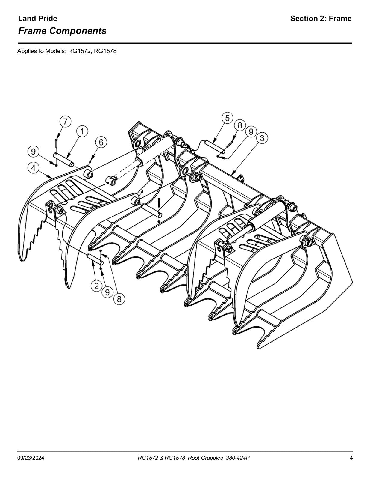LAND PRIDE RG15 Series Root Grapples Parts Manual 2024 - WIRE BOUND - COVERS