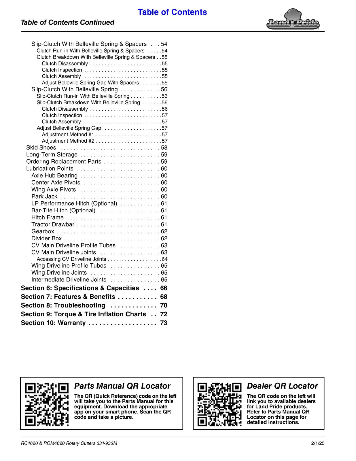 LAND PRIDE RC4620 Rotary Cutter Operators Manual - WIRE BOUND - TOUGH COVERS