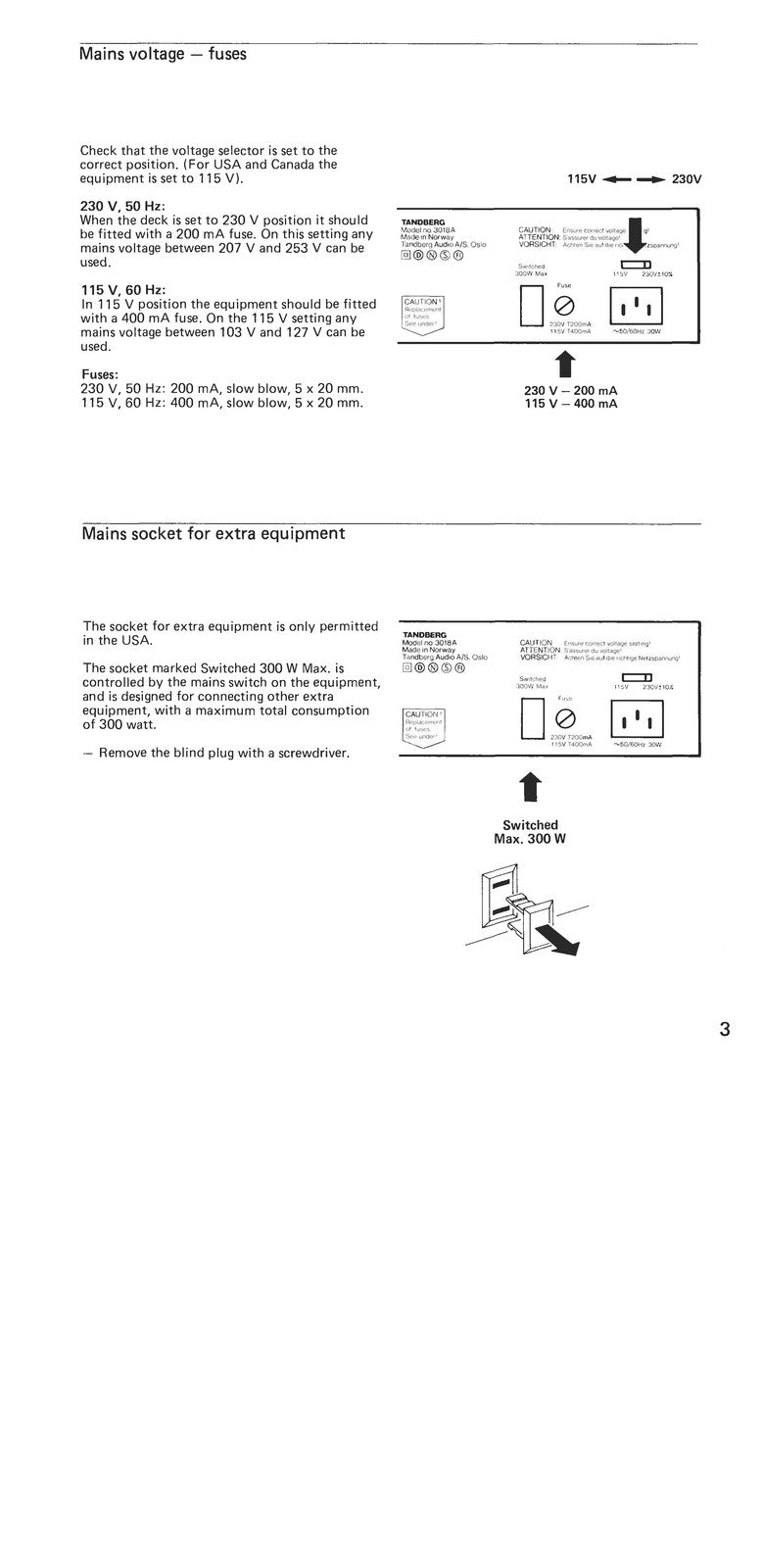 TANDBERG TCA 3018A Preamplifier Operating Manual - WIRE BOUND - TOUGH COVERS