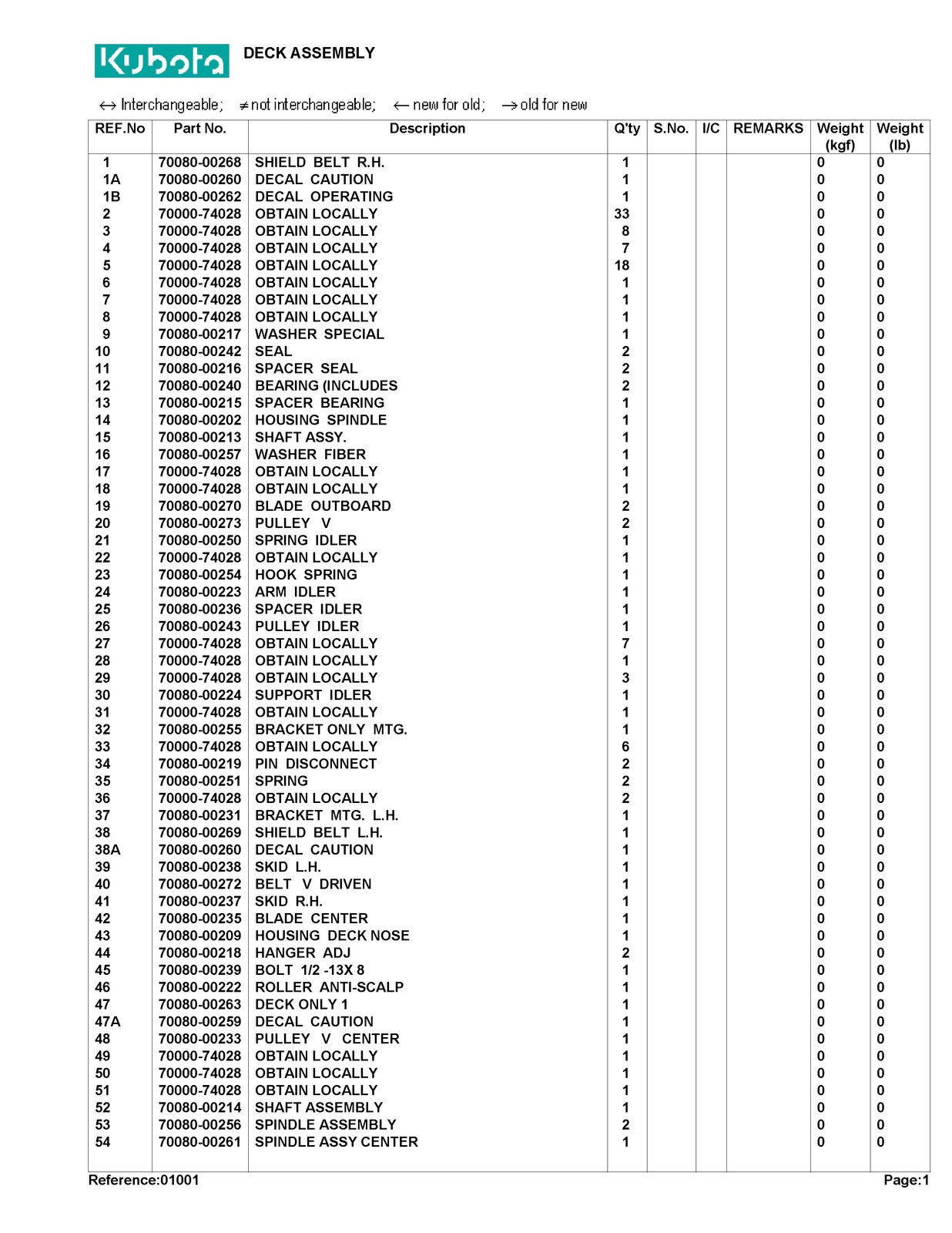 KUBOTA B48 Deck Illustrated Parts List Manual - STEEL WIRE BOUND - TOUGH COVERS