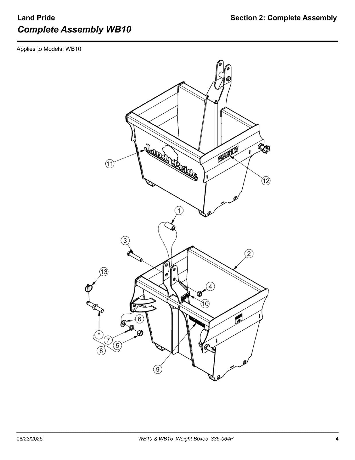 LAND PRIDE WB10 WB15 Series Weight Box Parts Manual 2025 - WIRE BOUND - COVERS