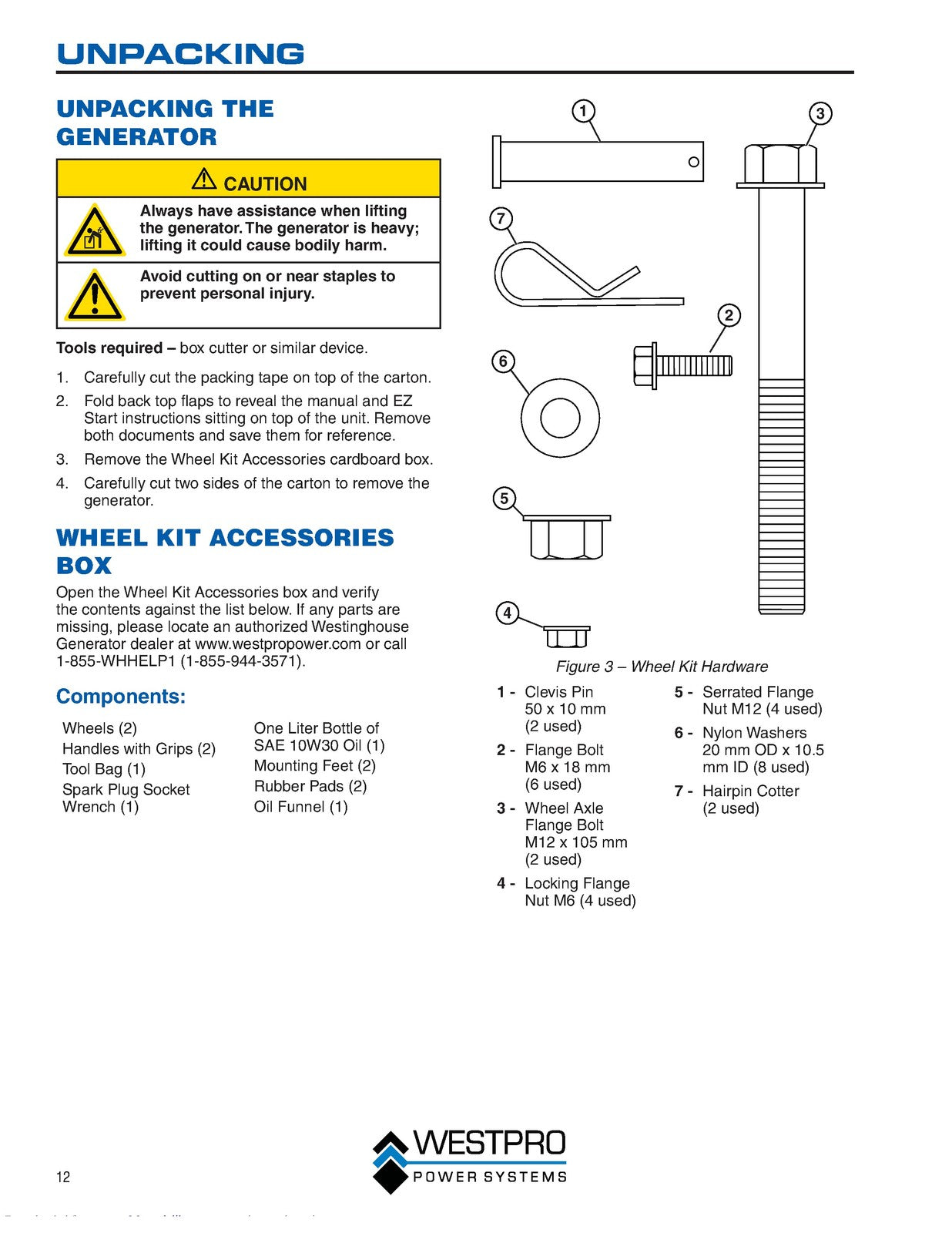 WESTINGHOUSE Portable Generator WH4500  WH6000 WH7000E Owners Manual - BOUND