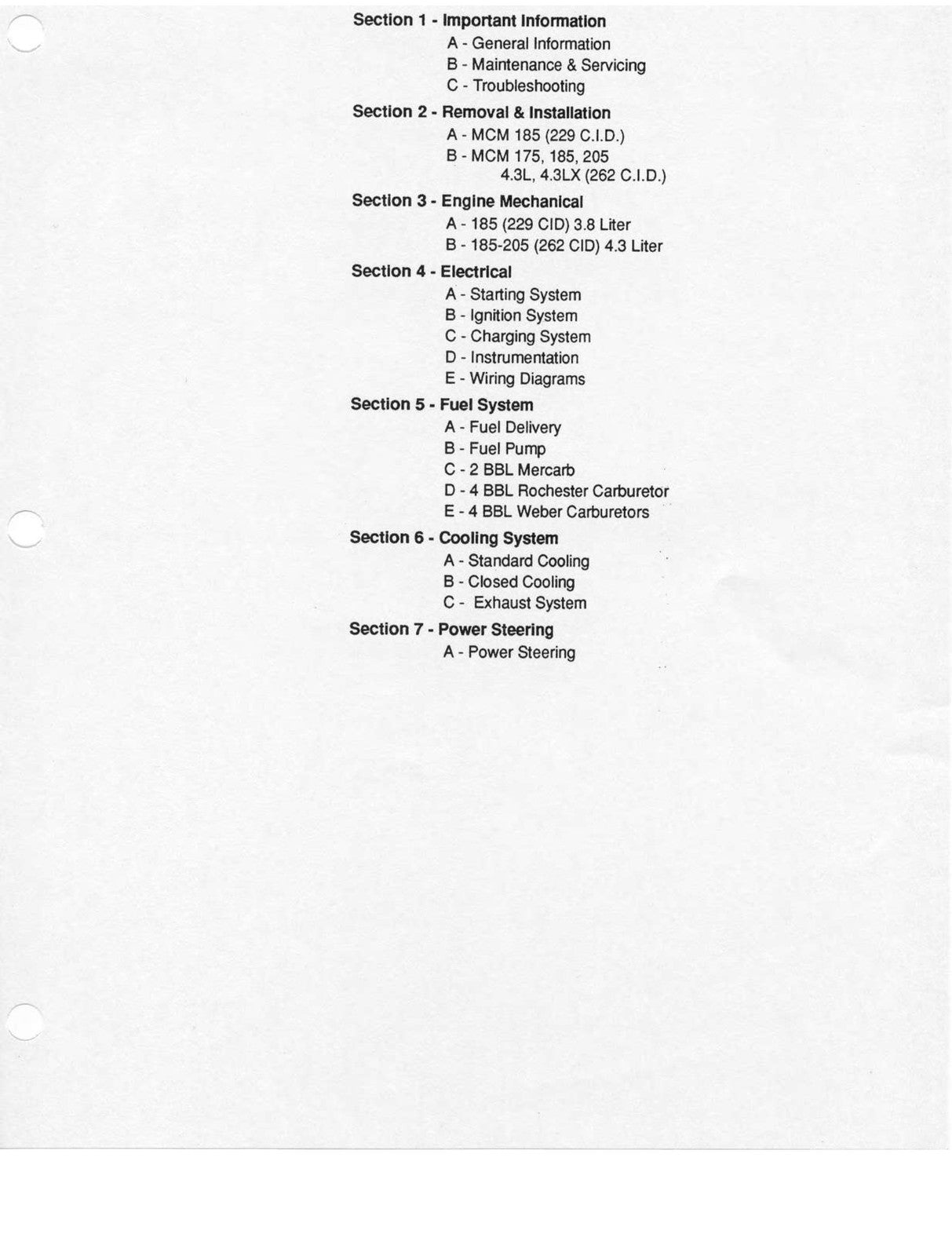 MERCURY MERCRUISER GM V-6 229 262 MCM 185R 185MR 205MR Service Manual 1994