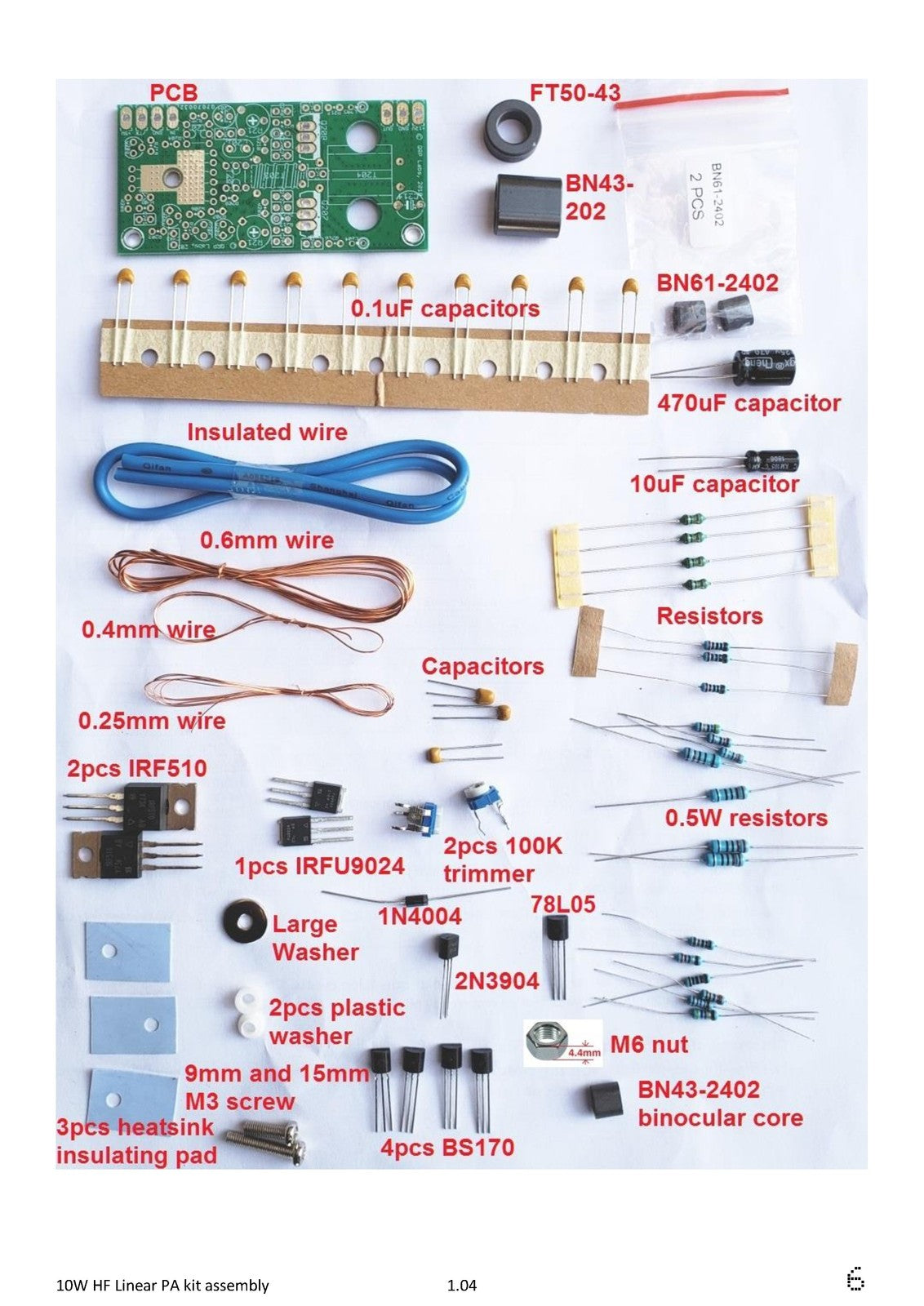 QRP LABS 10W HF Linear PA Kit Assembly Manual 2018 - WIRE BOUND - TOUGH COVERS
