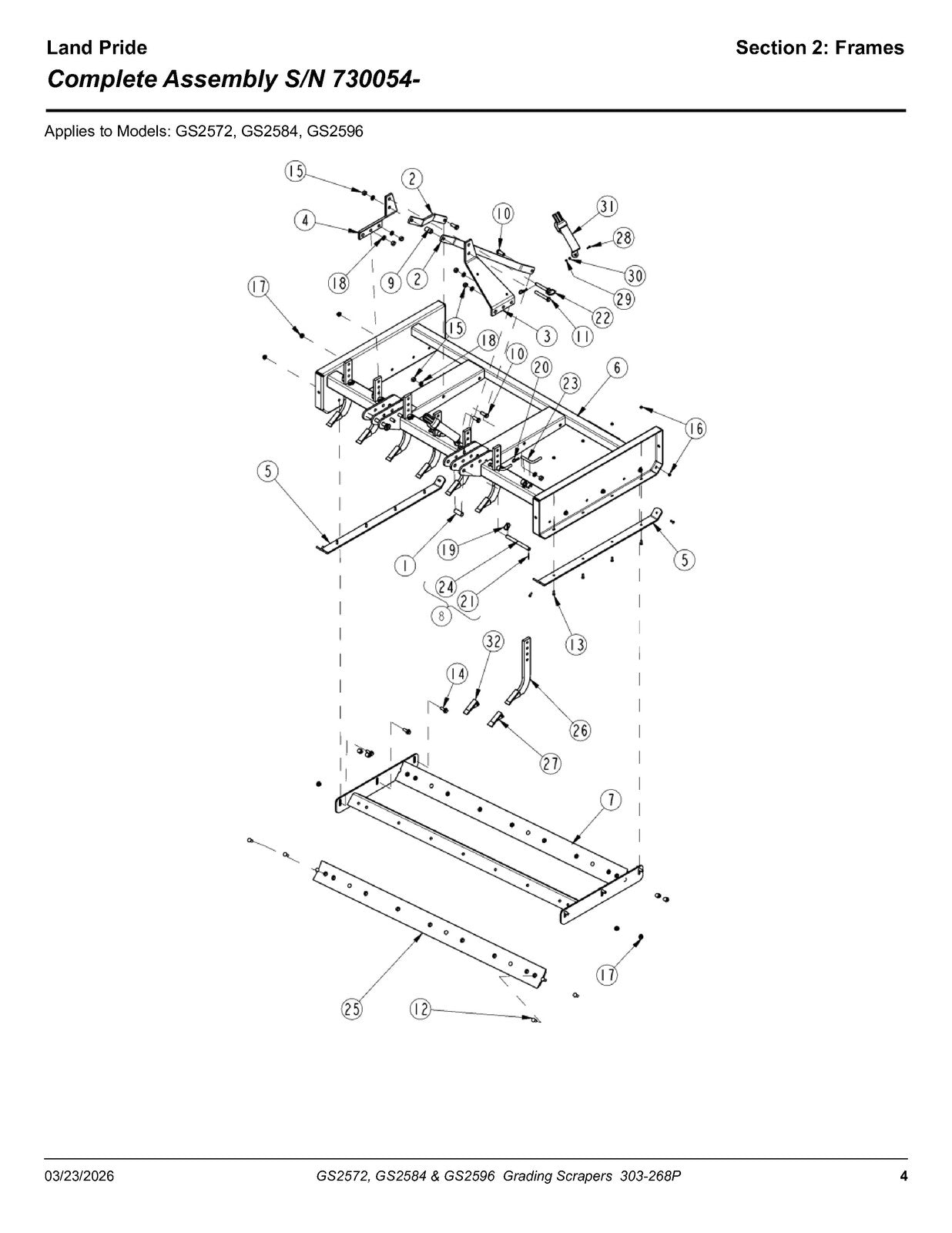 LAND PRIDE GS25 Series Grading Scrapers Parts Manual 2026 - WIRE BOUND - COVERS