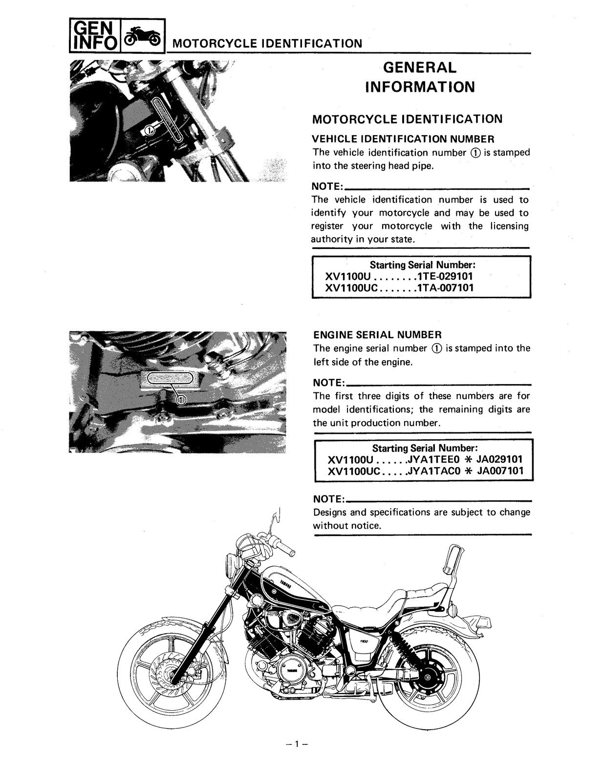 YAMAHA XV700 XV750 XV1000 XV1100 Motorcycle Service Manual 1985-1999 - BOUND