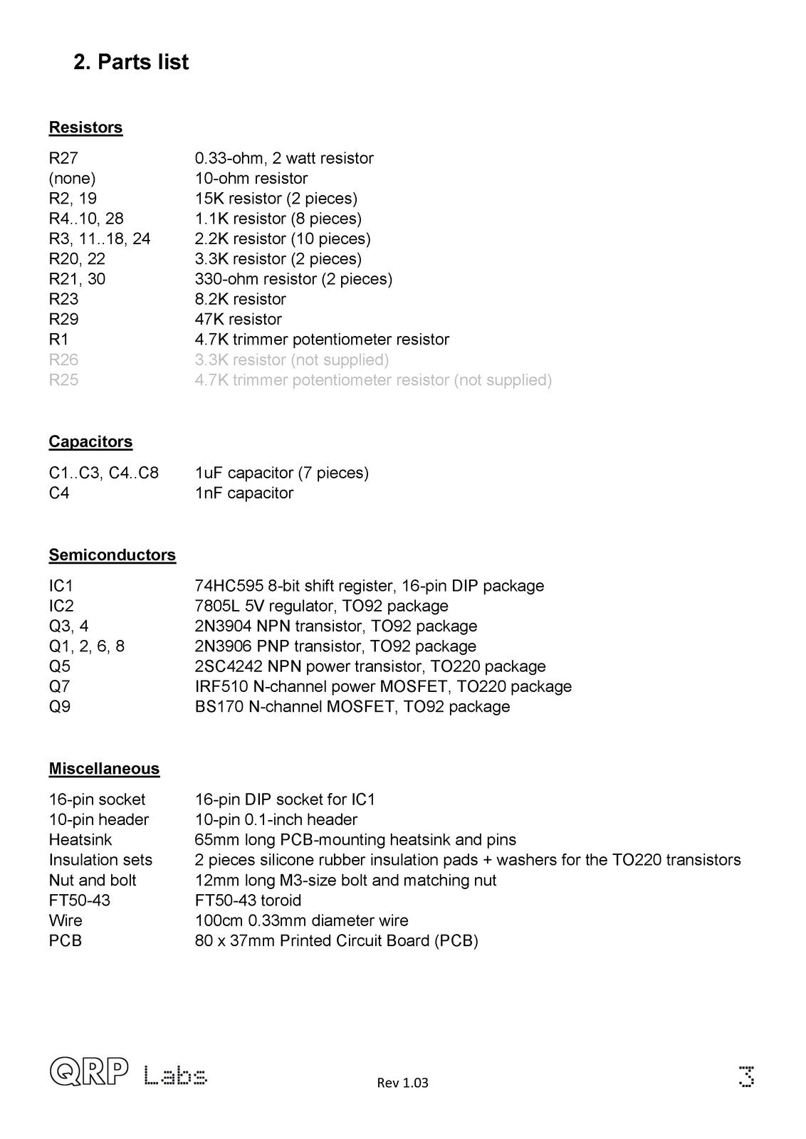 QRP LABS 5W HF PA Kit Assembly Instructions Manual 2016 - WIRE BOUND - COVERS