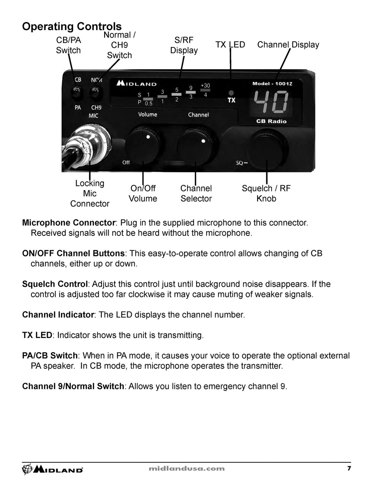 MIDLAND 1001Z 40 Channel CB Radio Owners Manual - WIRE BOUND - TOUGH COVERS