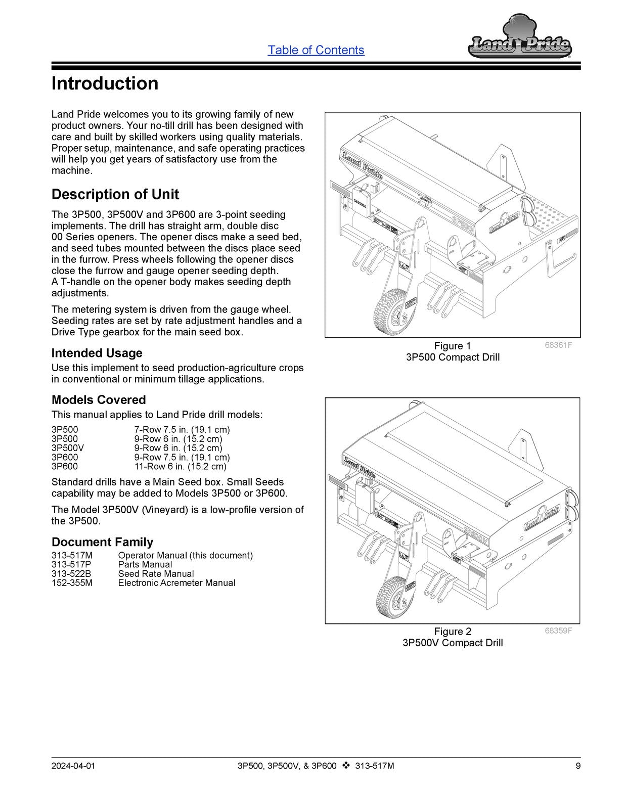 LAND PRIDE 3P600 Compact Drills Operators Manual 2017 - WIRE BOUND - COVERS