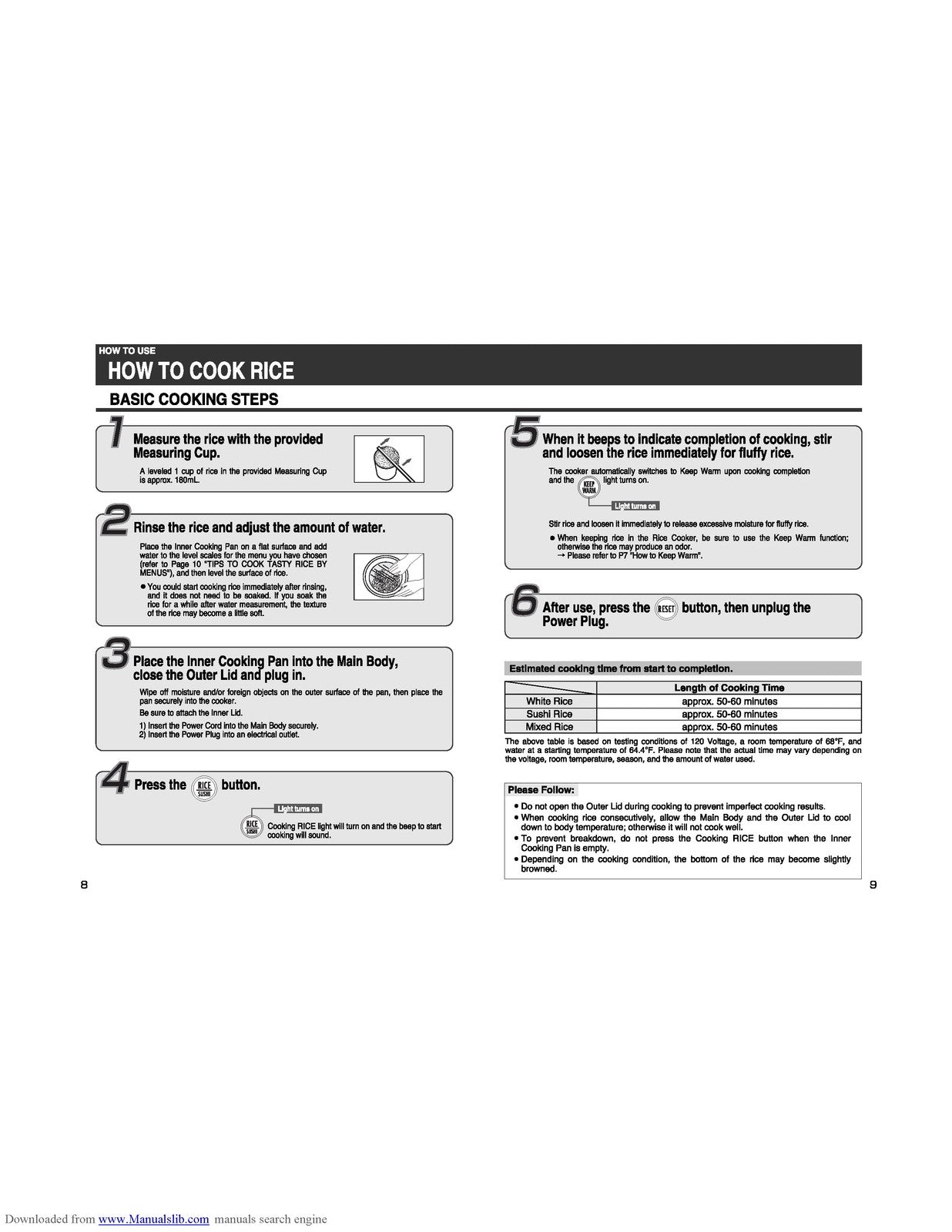 ZOJIRUSHI NS-XAC05 NS-XBC05 Rizo Micom Rice Operating Instructions Manual
