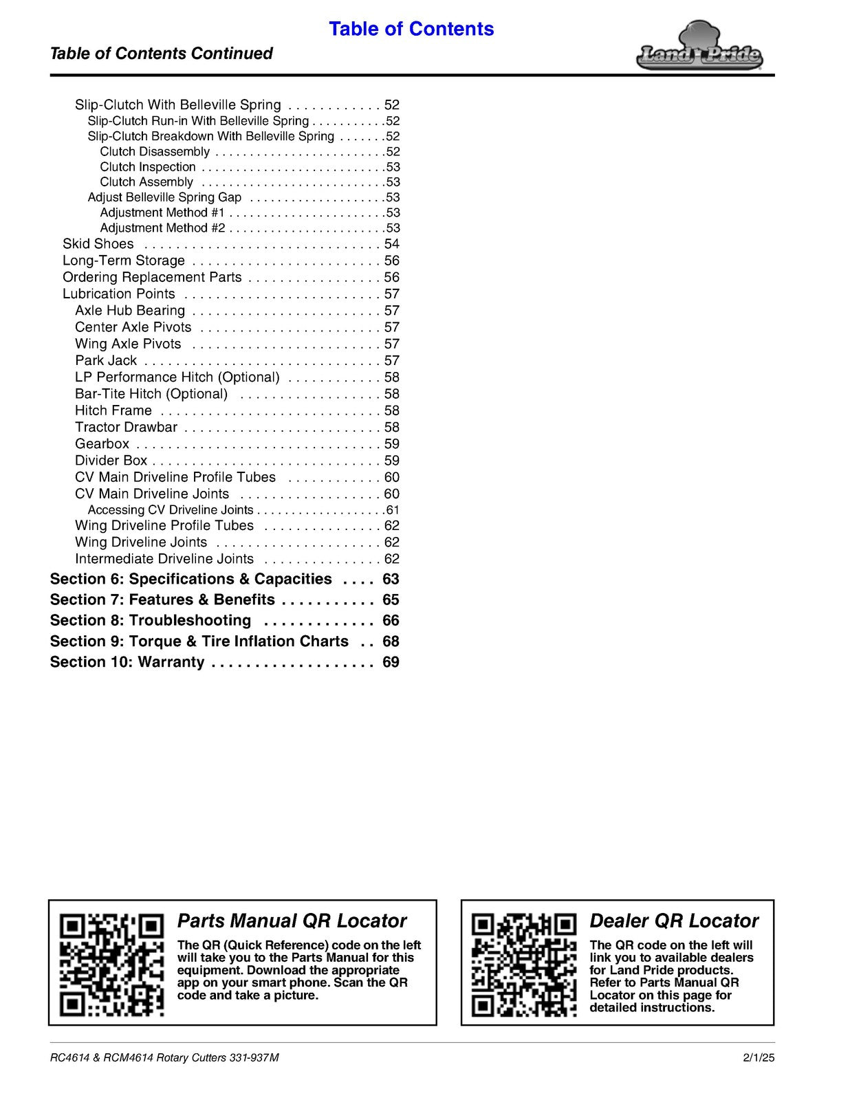 LAND PRIDE RC4614 Rotary Cutter Operators Manual - WIRE BOUND - TOUGH COVERS