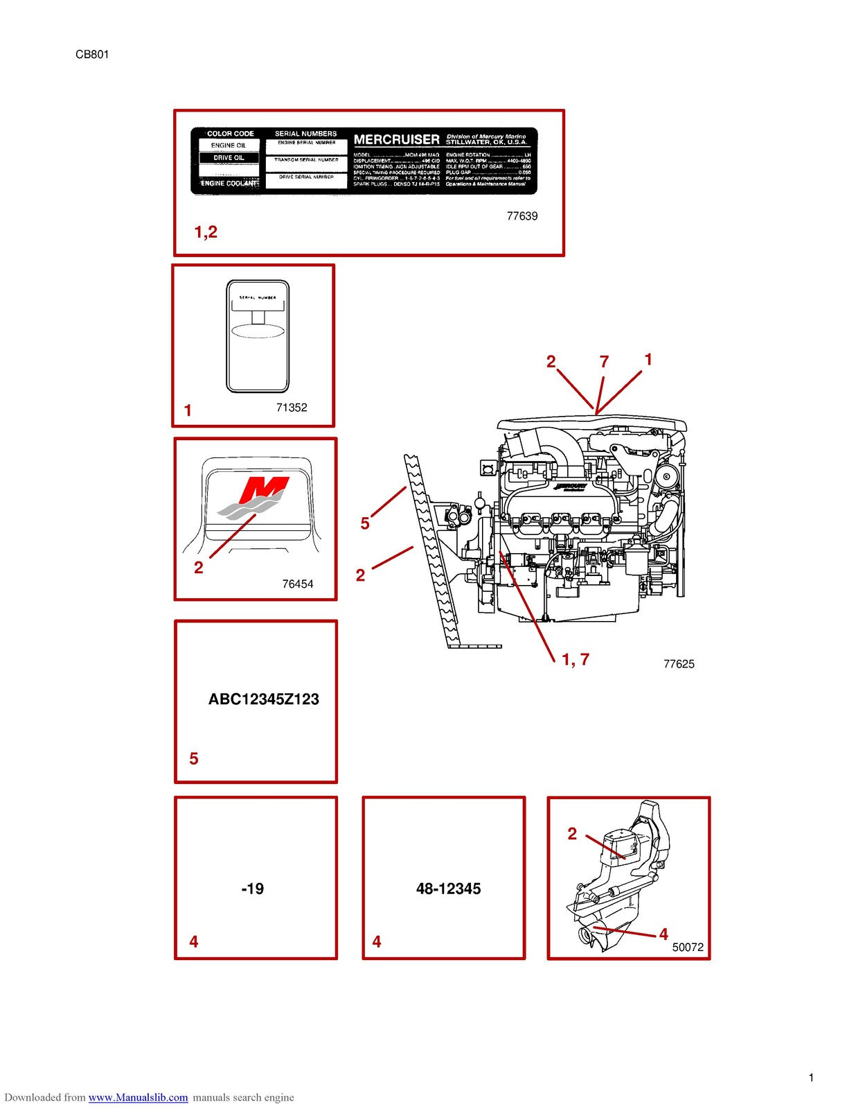 MERCRUISER 496 MAG Bravo Gasoline Engine Service Manual - WIRE BOUND - COVERS