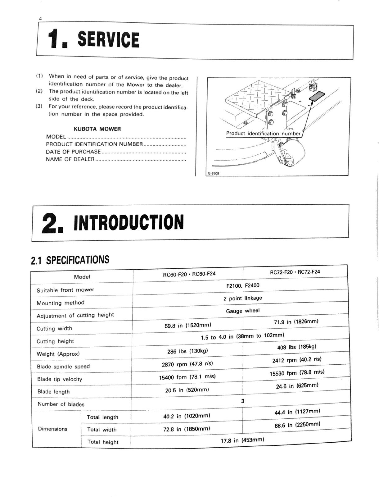 KUBOTA RC60-F24 RC72-F24 Mower Manual - STEEL WIRE BOUND - PROTECTIVE COVERS