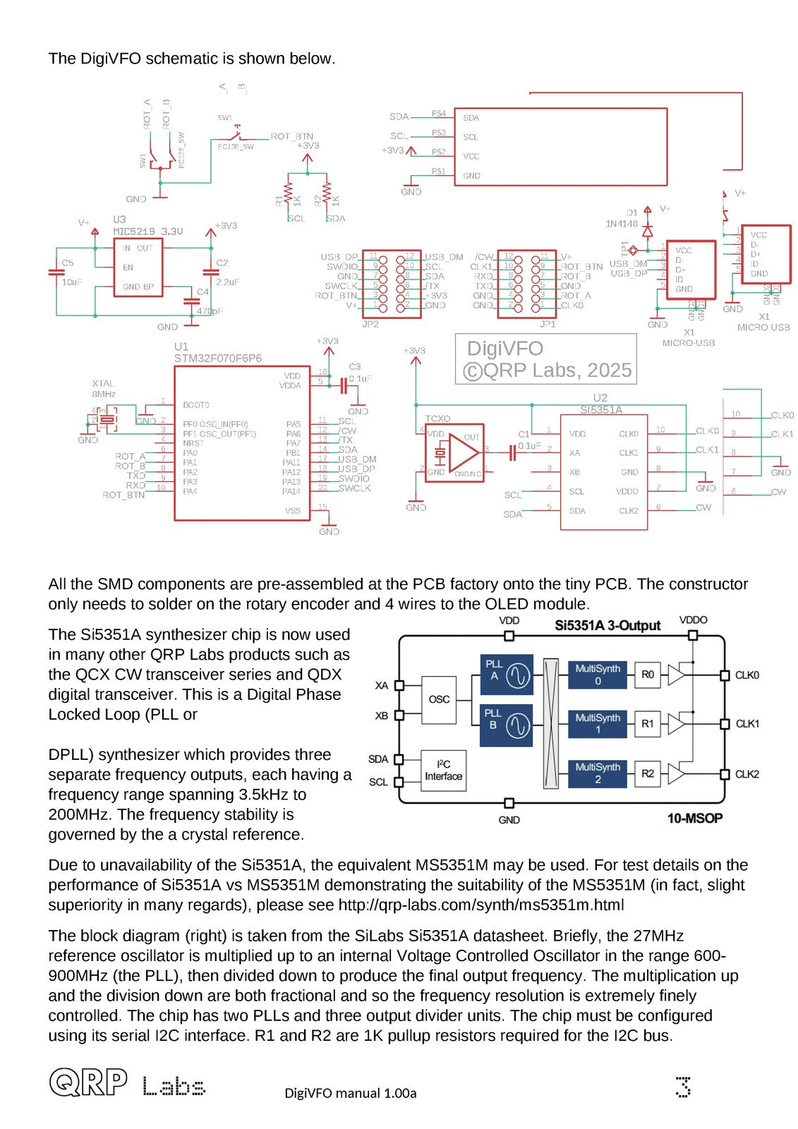QRP LABS DigiVFO Miniature Digital VFO And BFO Manual - WIRE BOUND - COVERS