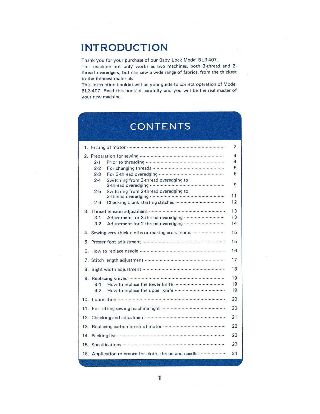 BABY LOCK BL3-407 2-Thread 3-Thread Overedging Serger Instruction Manual - BOUND