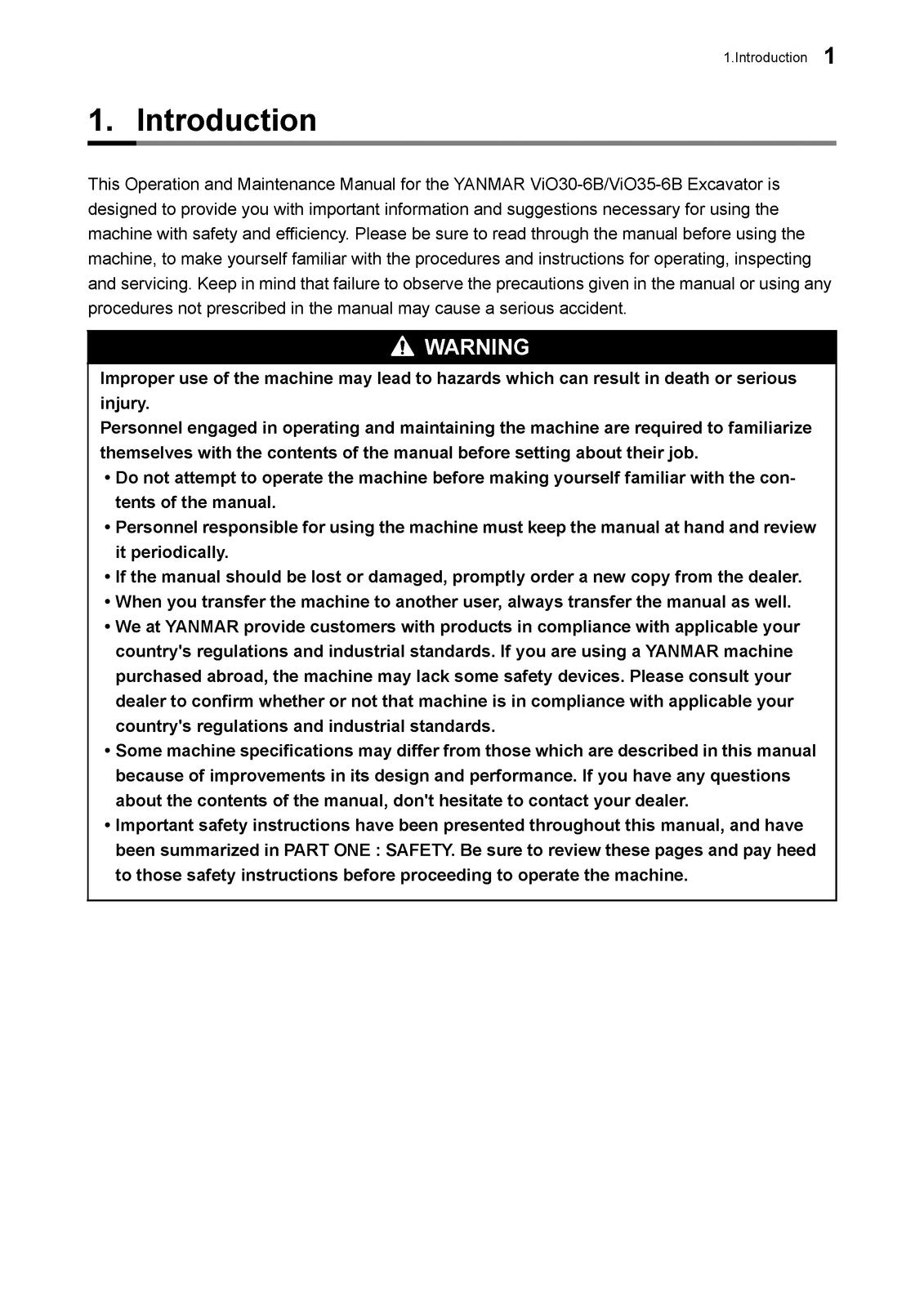 YANMAR ViO30-6B ViO35-6B Excavator Operation  Maintenance Manual - WIRE BOUND