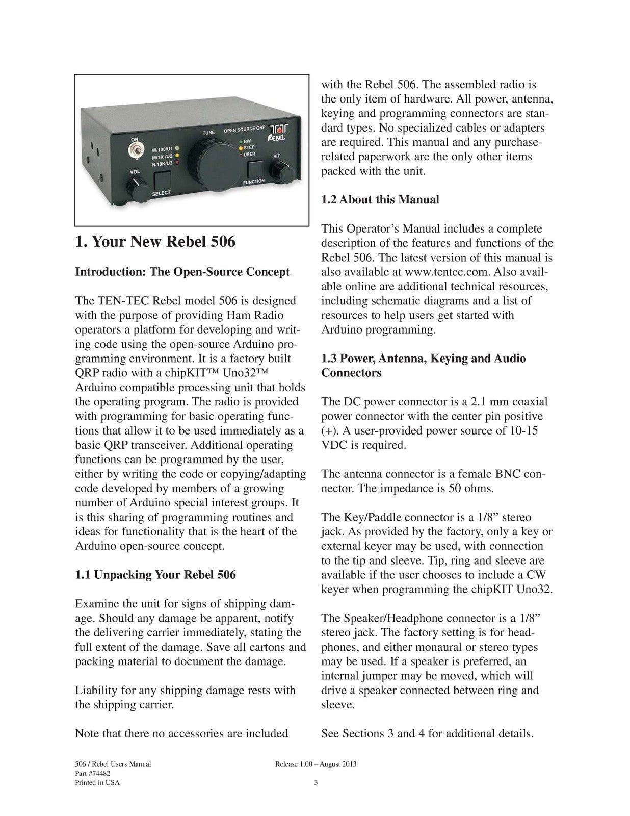 TEN TEC Rebel Model 506 User Manual - BOUND - COVERS - XL FOLDOUT PAGES