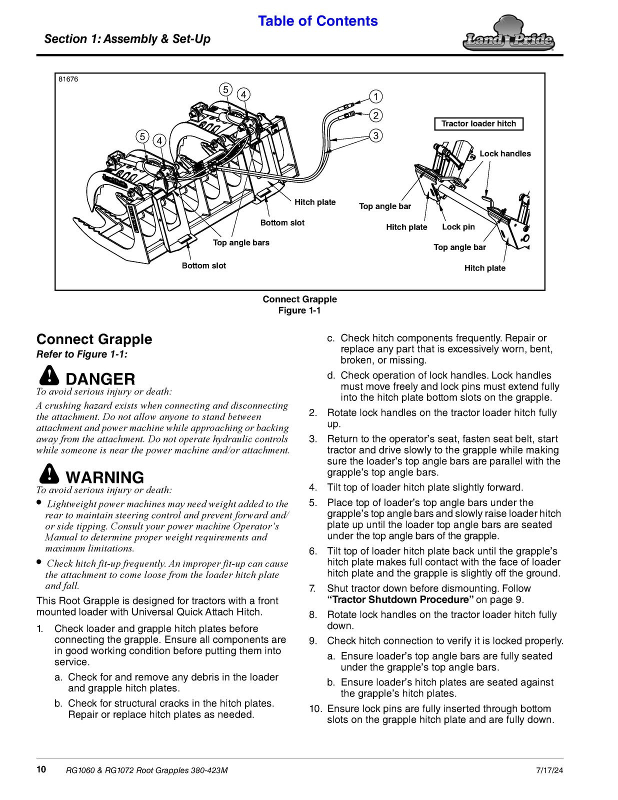 LAND PRIDE RG10 Series Root Grapples Operators Manual - WIRE BOUND - COVERS
