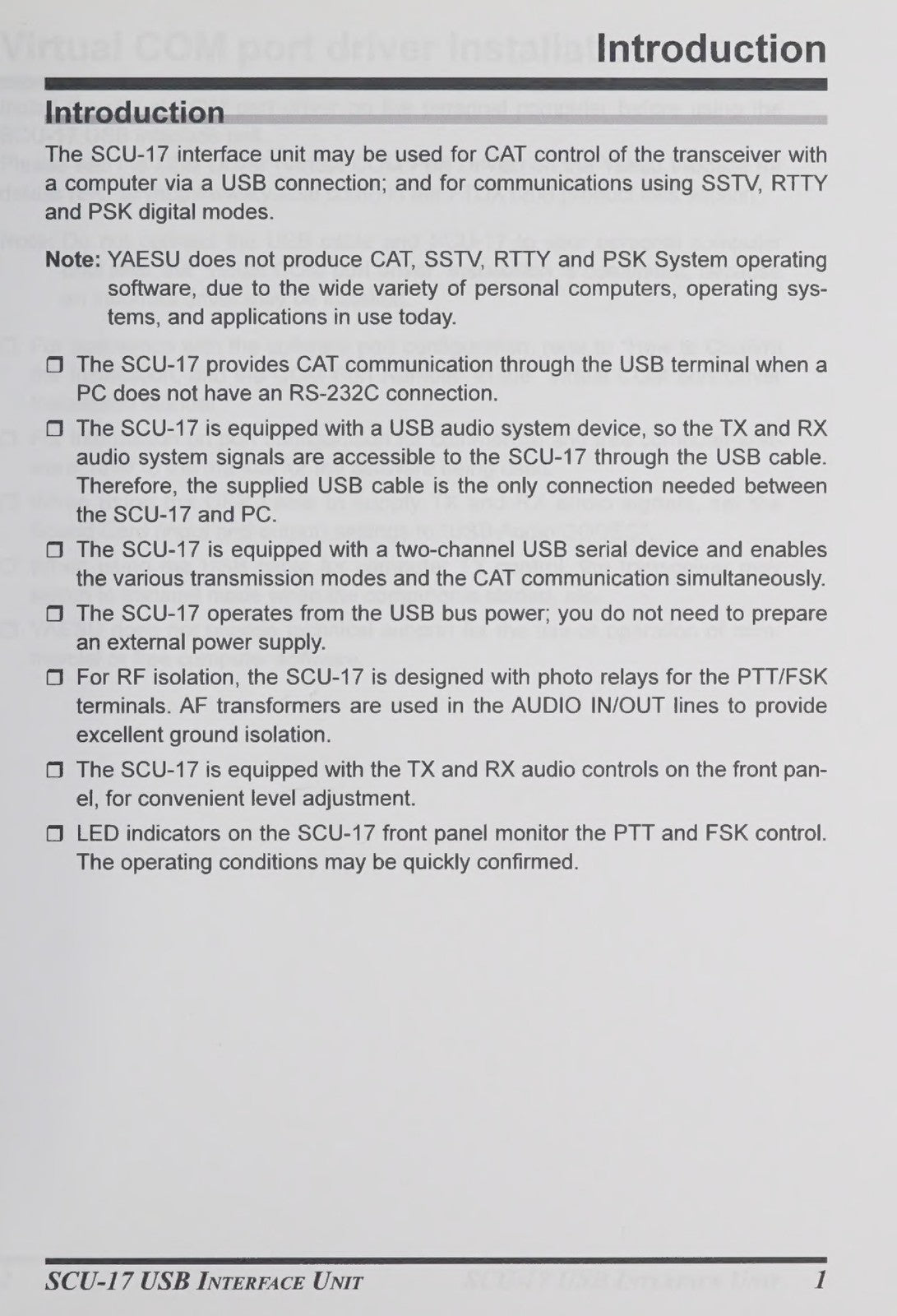 YAESU SCU-17 USB Interface Unit Instruction Manual - WIRE BOUND - TOUGH COVERS