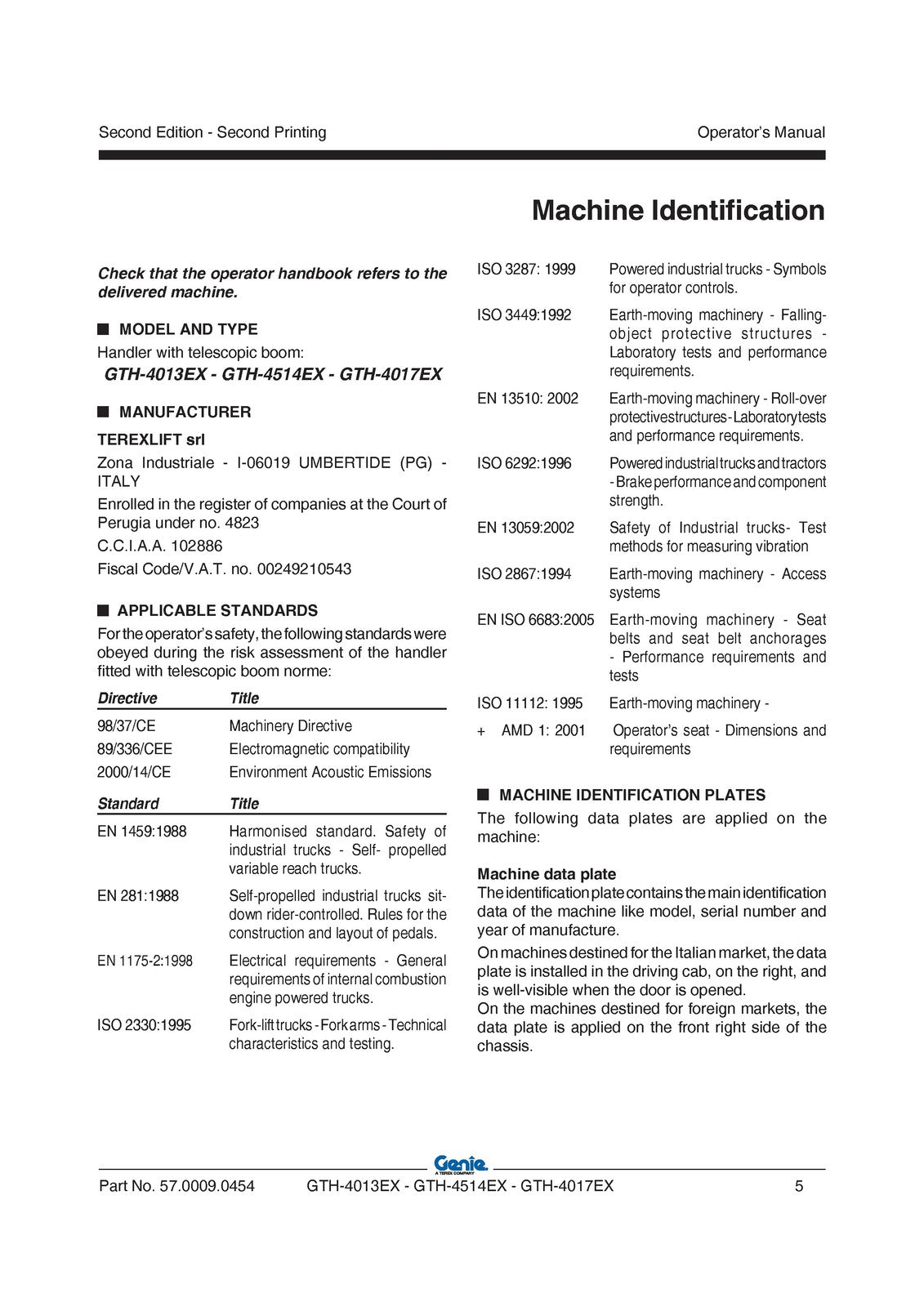 GENIE GTH-4013EX GTH-4514EX GTH-4017EX Telehandler Operators Manual 2009 - BOUND
