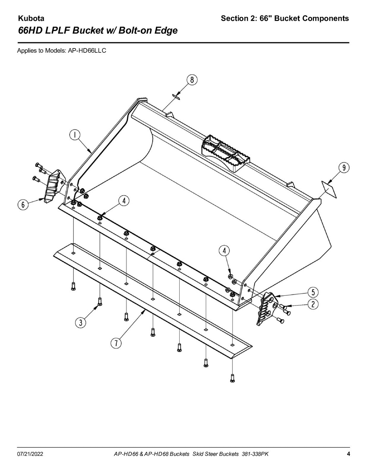 LAND PRIDE HD66 HD68 SL HD Series Buckets Parts Manual 2022 - WIRE BOUND
