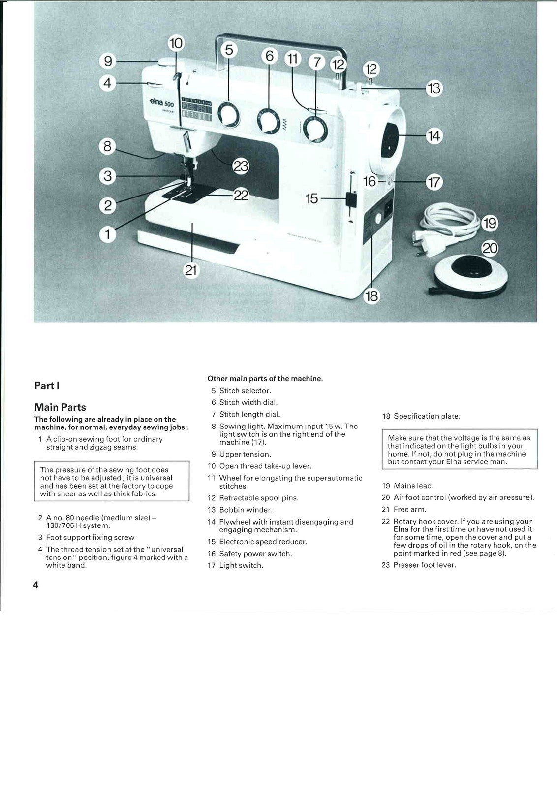 ELNA 500 Electronic Sewing Machine Instruction Manual - WIRE BOUND - COVERS