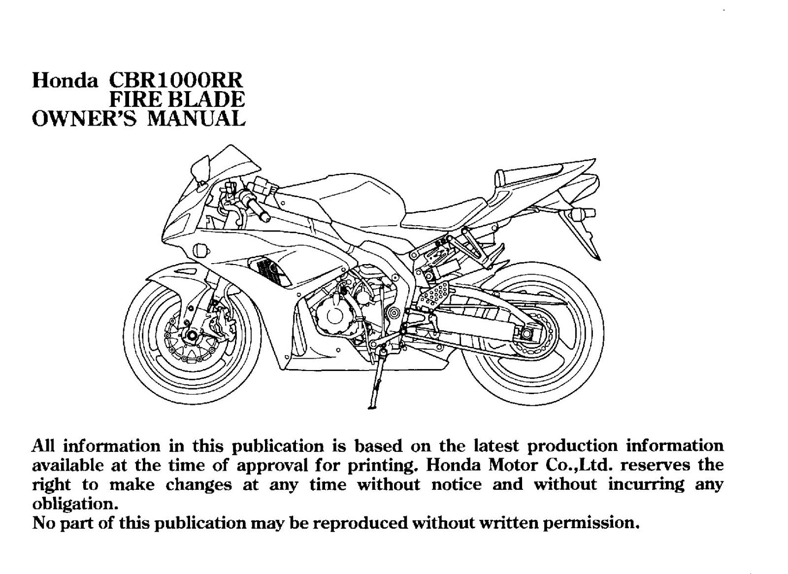 HONDA CBR1000RR Fire Blade Owners Manual 2005 - BOUND - COVERS - XL FOLDOUTS