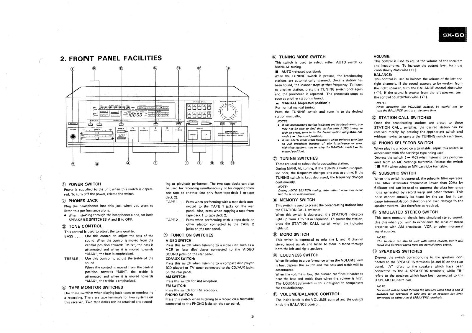 PIONEER SX-60 AM FM Stereo Receiver Service Manual 1983 - WIRE BOUND - COVERS
