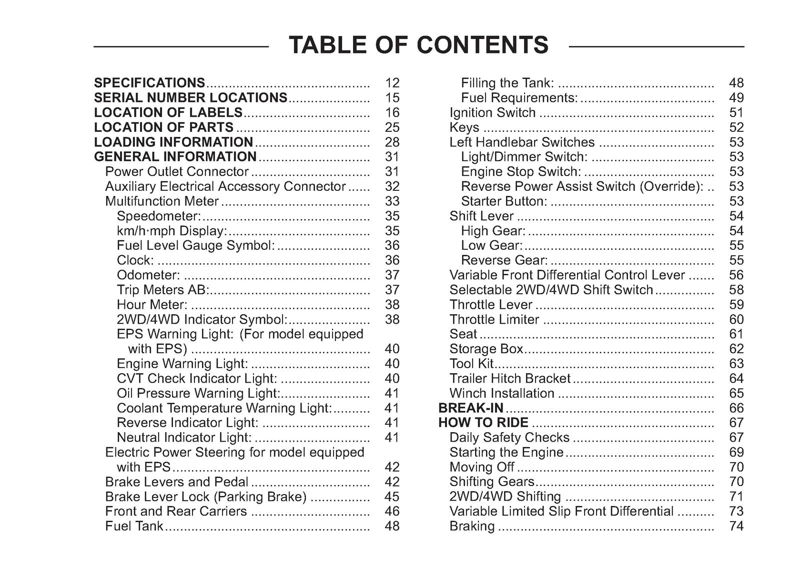 KAWASAKI Brute Force 750 4x4i Owners Manual 2012 - WIRE BOUND - TOUGH COVERS