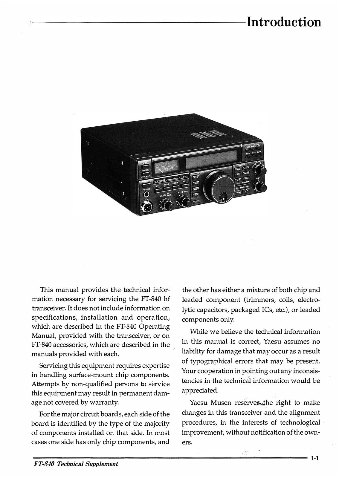 YAESU FT-840 HF Transceiver Service Manual - BOUND - COVERS - XL FOLDOUT PAGES