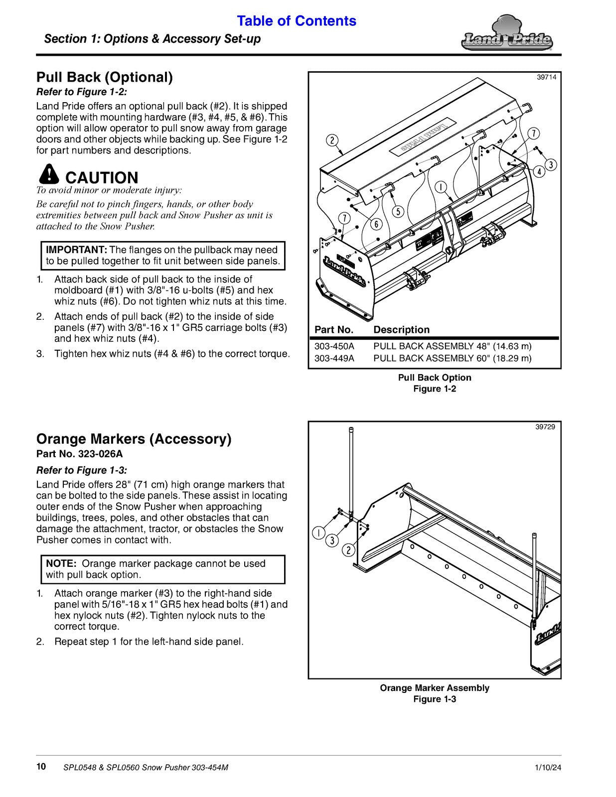 LAND PRIDE SPL05 Series Loader Mount Snow Pushers Operators Manual - WIRE BOUND
