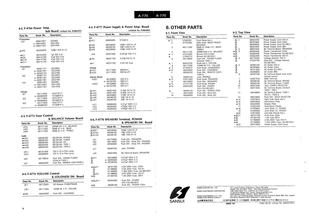 SANSUI A-770 Integrated Amplifier Service Manual - BOUND - COVERS - XL FOLDOUTS
