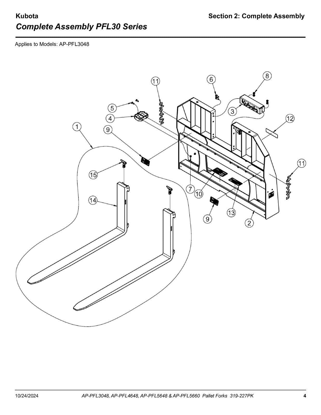 LAND PRIDE PFL46 PFL56 Pallet Forks Parts Manual 2024 - WIRE BOUND - COVERS