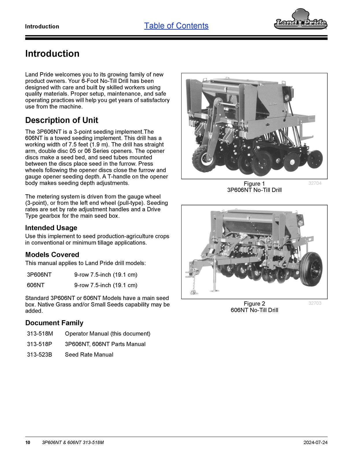 LAND PRIDE 3P606NT Compact Drills Operators Manual 2024 - WIRE BOUND - COVERS