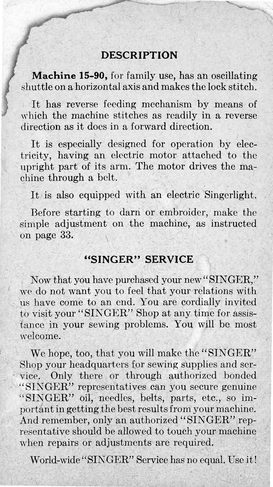 SINGER 15-90 Sewing Machine Instruction Manual - WIRE BOUND - PROTECTIVE COVERS