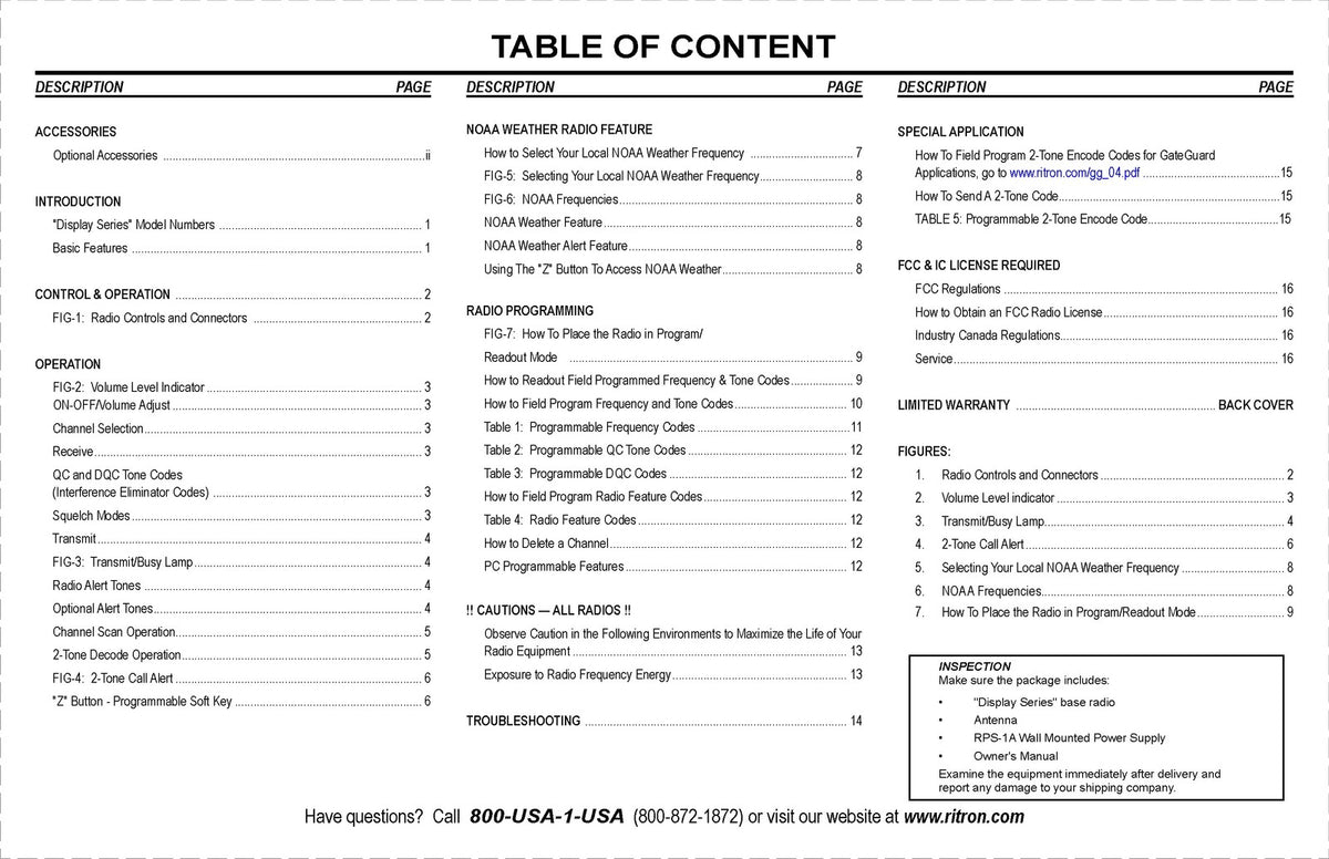 RITRON JBS PBS Display Series Two-Way Base Station Owners Manual - WIRE BOUND