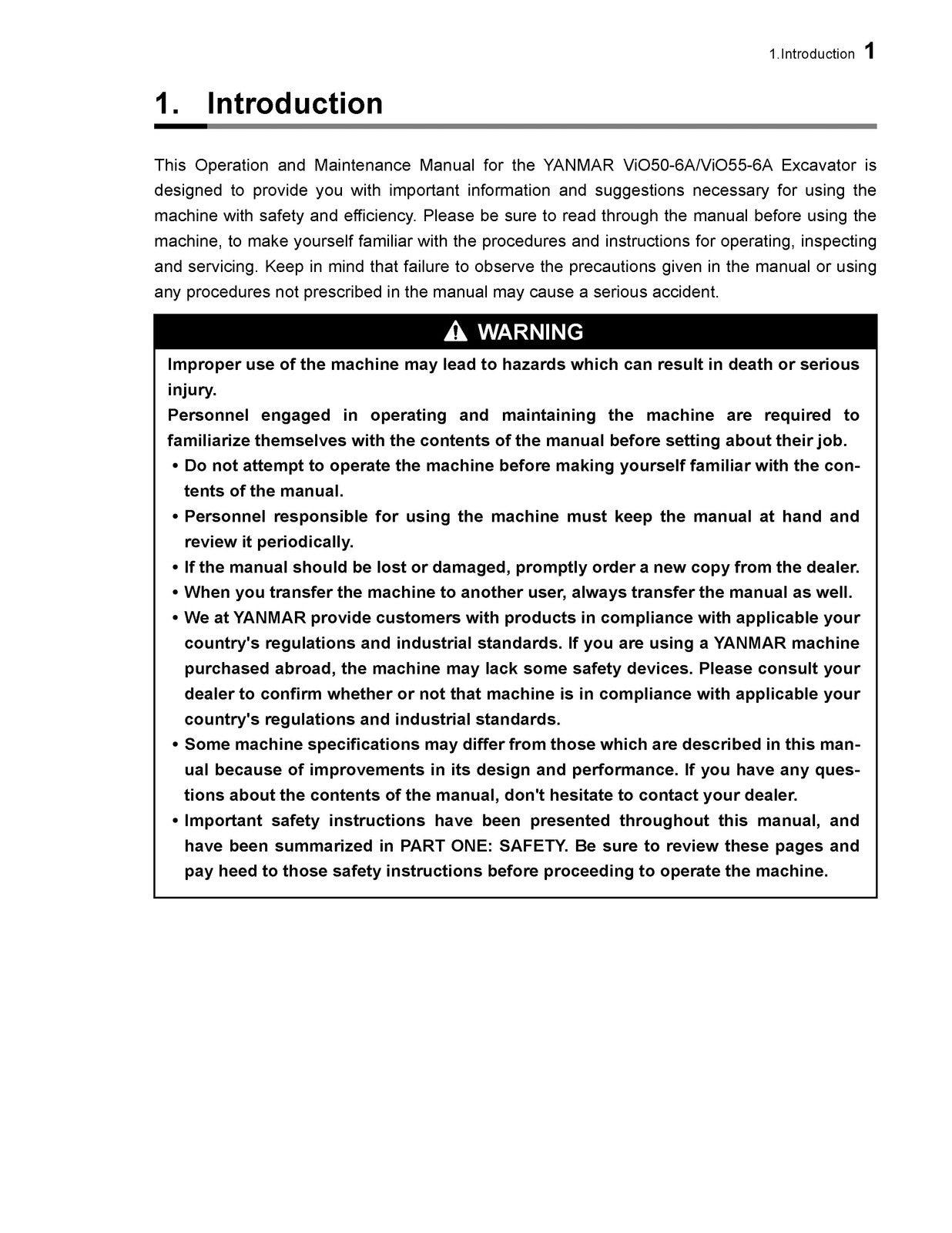 YANMAR ViO50-6A ViO55-6A Excavator Operation  Maintenance Manual - WIRE BOUND