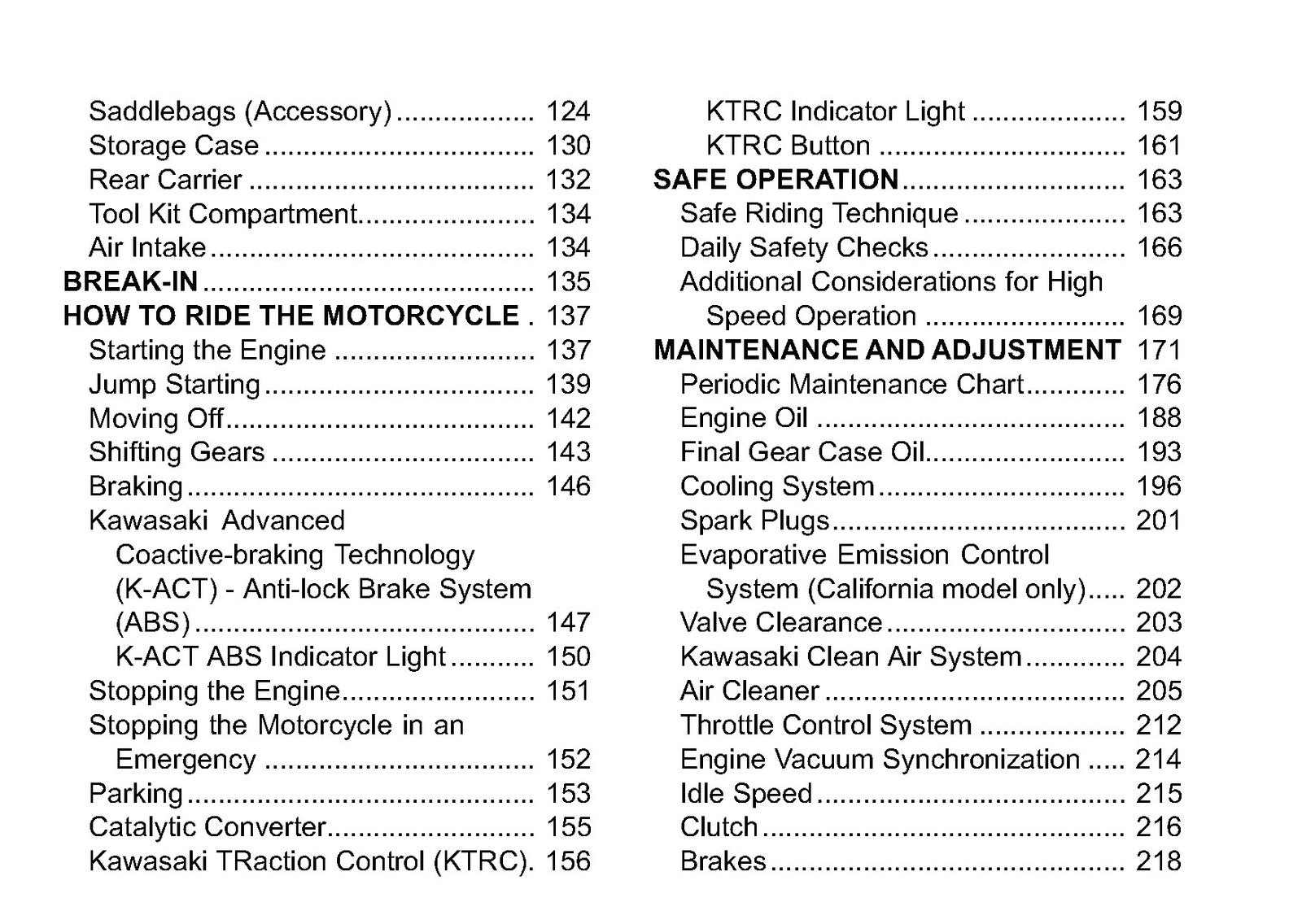 KAWASAKI Concours 14 Owners Manual 2010 - STEEL WIRE BOUND - PROTECTIVE COVERS