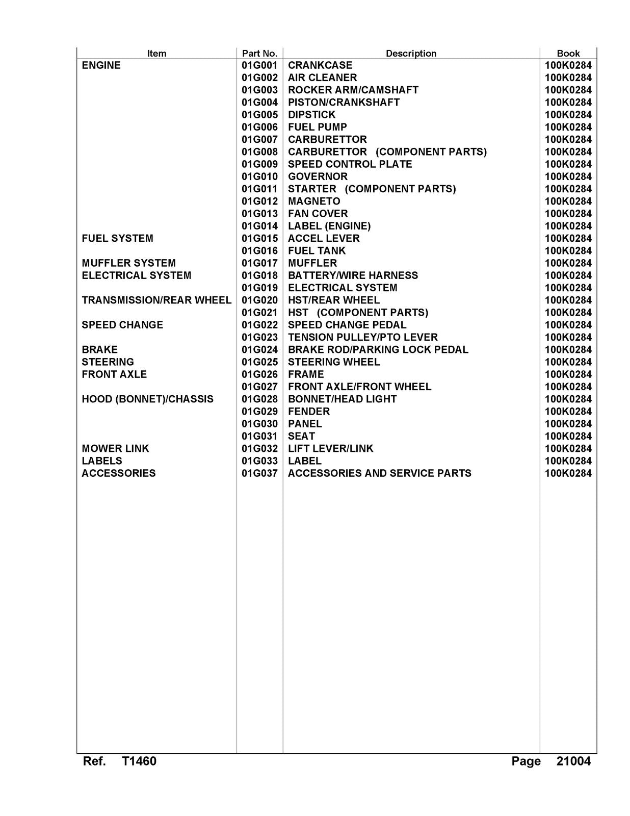 KUBOTA T1460 serial number 39999 and below Parts Manual - WIRE BOUND - COVERS