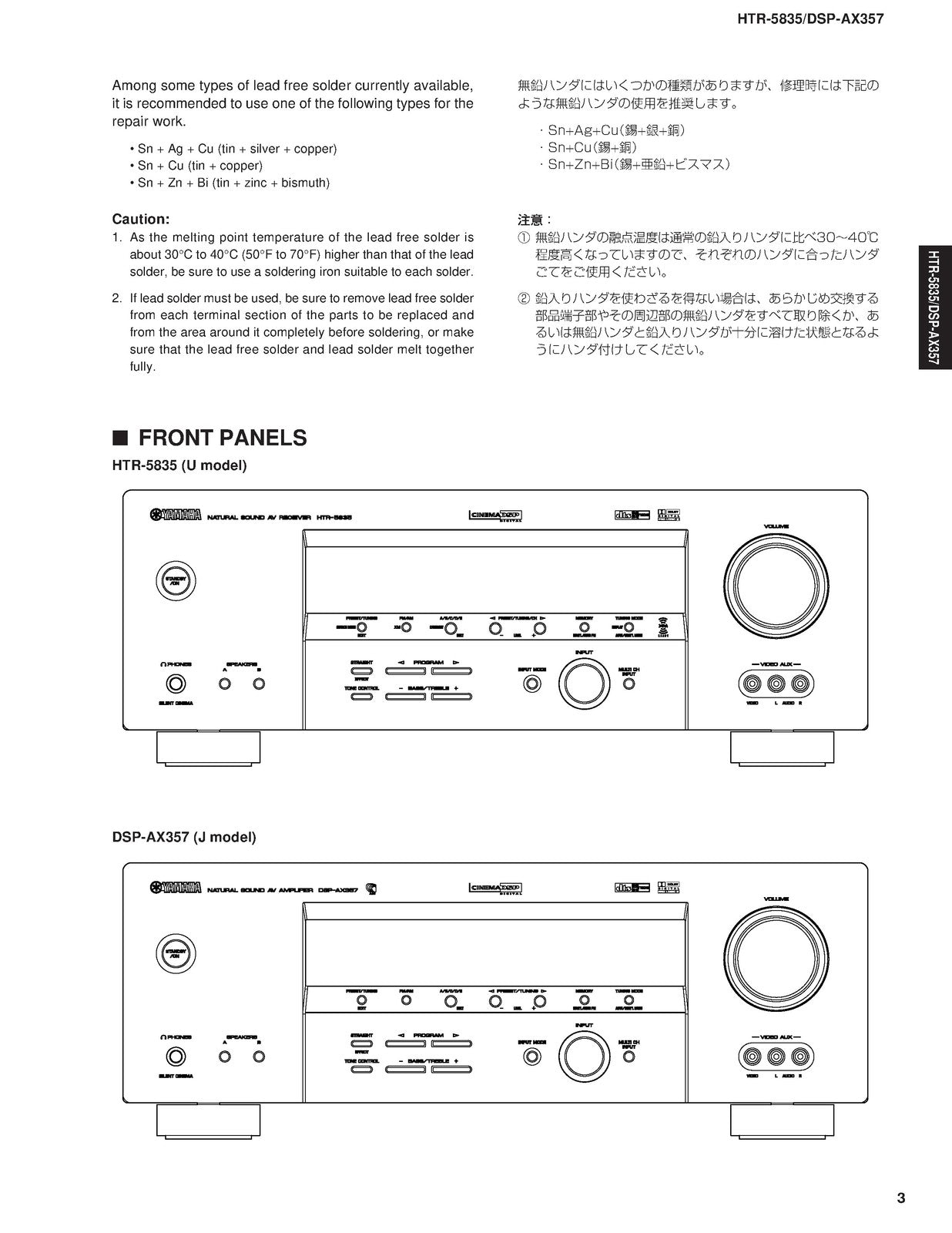 YAMAHA HTR-5835 DSP-AX357 AV Receiver Service Manual - BOUND - COVERS - FOLDOUTS