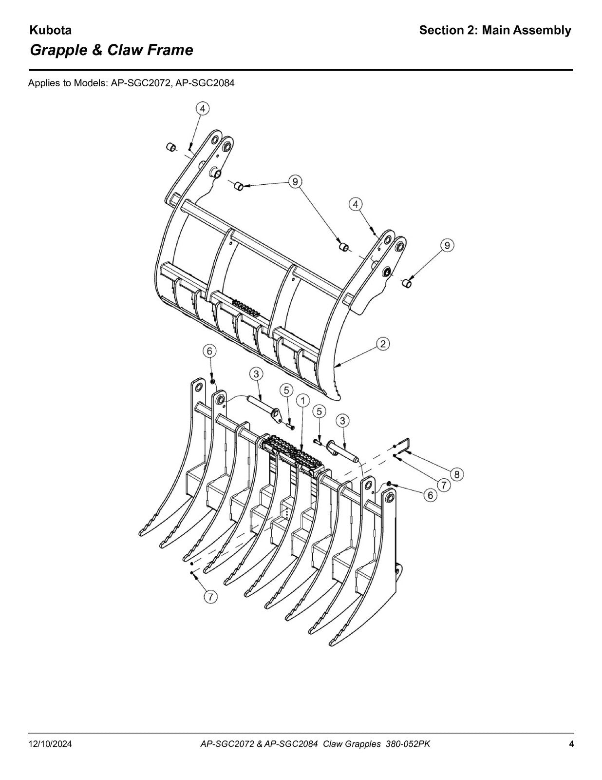 LAND PRIDE SGC20 Series Claw Grapples Parts Manual 2024 - WIRE BOUND - COVERS