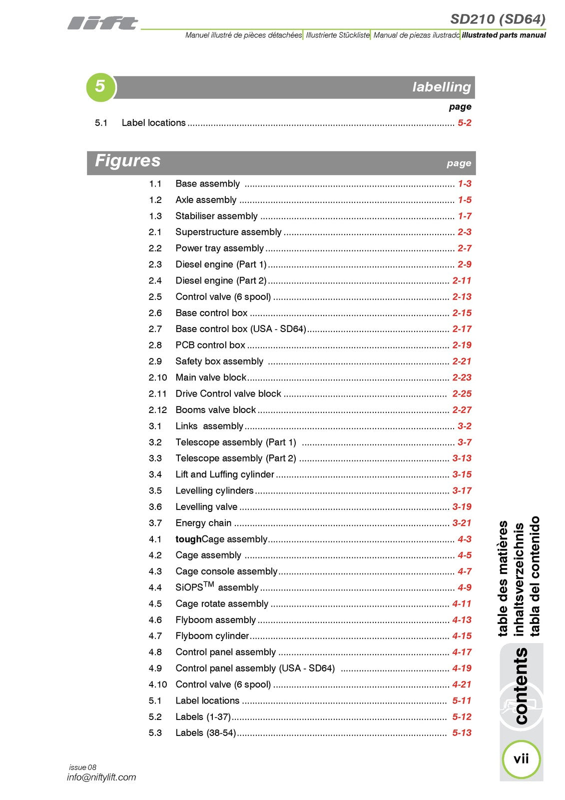 NIFTYLIFT SD210 SD64 Illustrated Parts Manual 2016 - WIRE BOUND - TOUGH COVERS